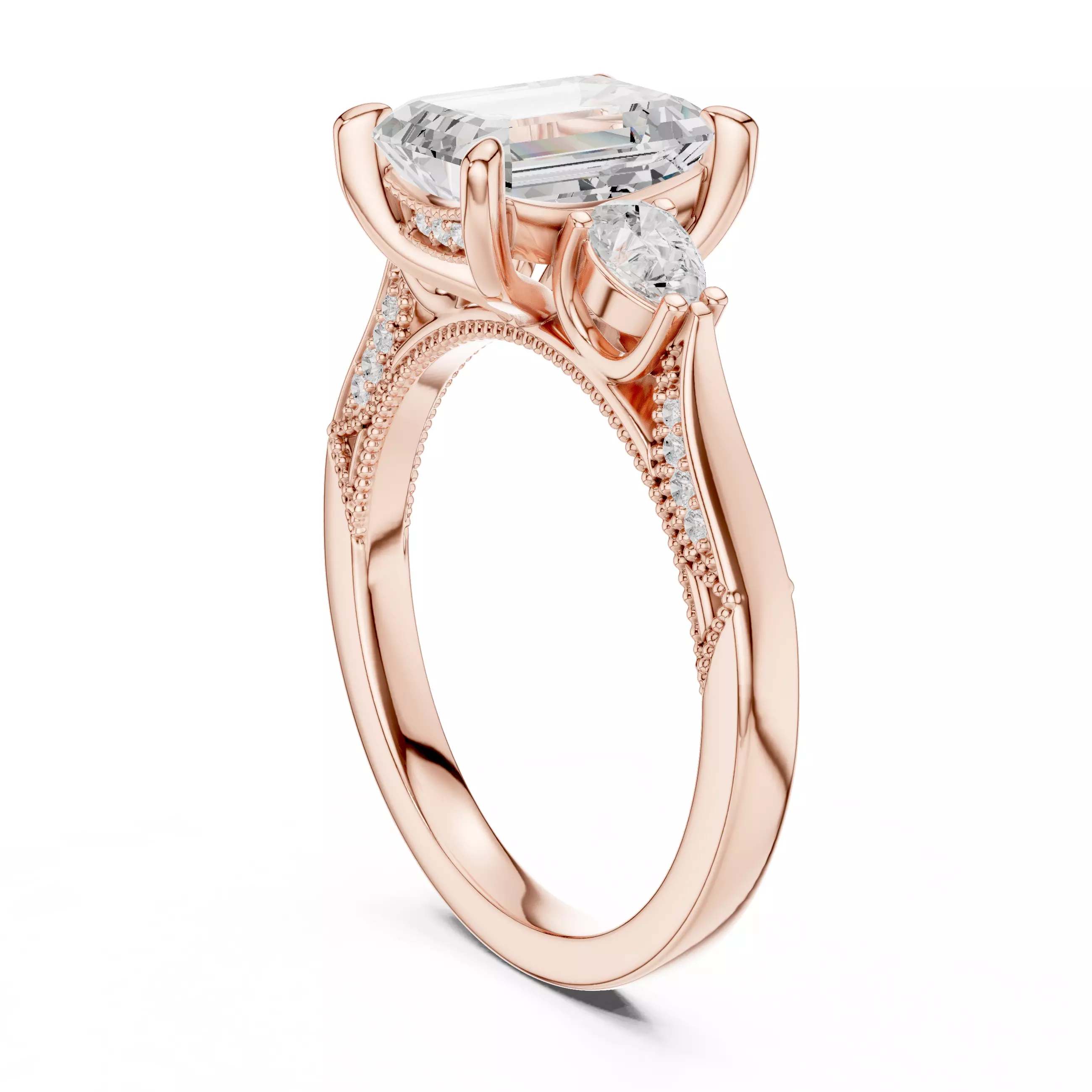 Emerald and Pear Cut Diamond Engagement Ring 3DM STL Video 3D print model_3