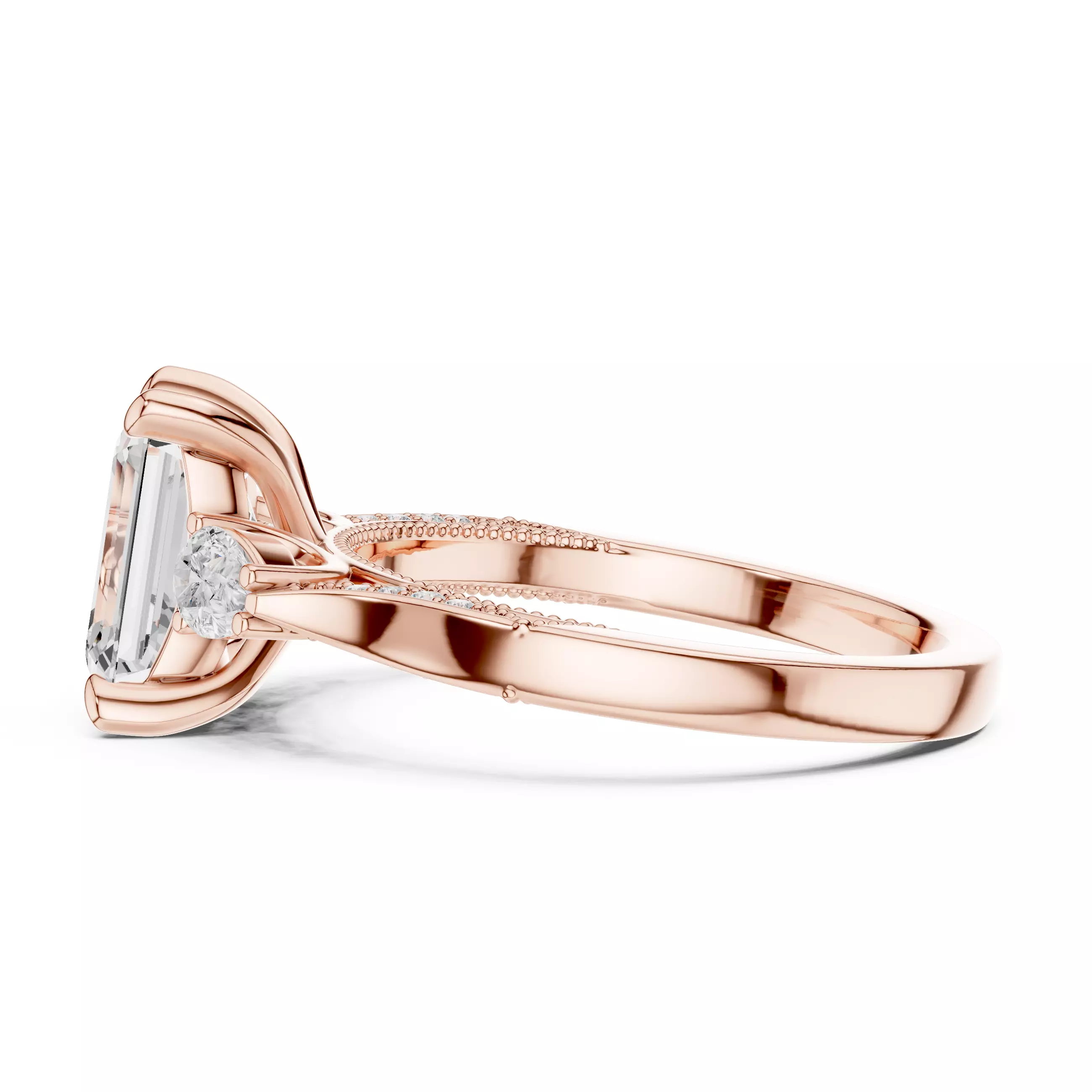 Emerald and Pear Cut Diamond Engagement Ring 3DM STL Video 3D print model_5