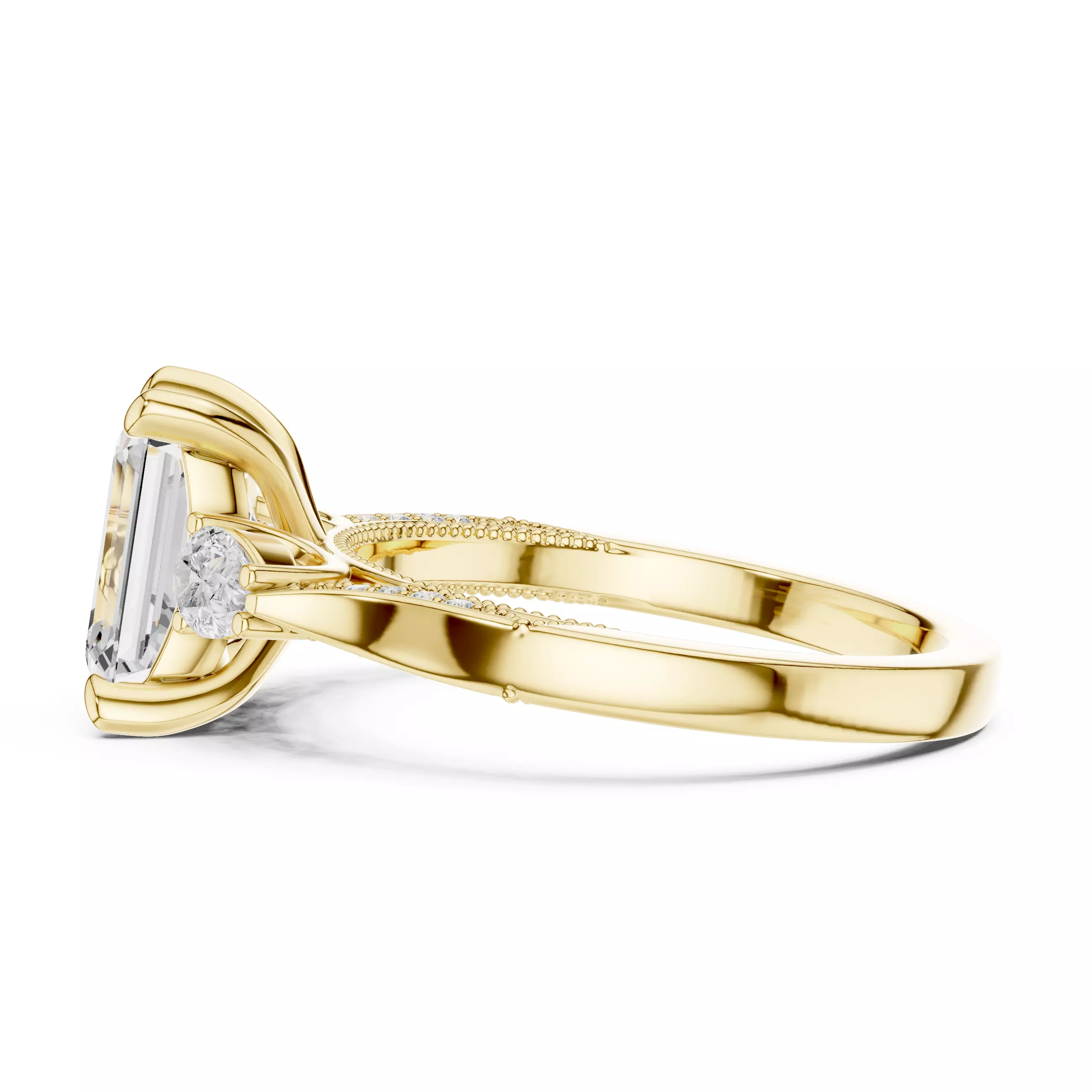 Emerald and Pear Cut Diamond Engagement Ring 3DM STL Video 3D print model_8