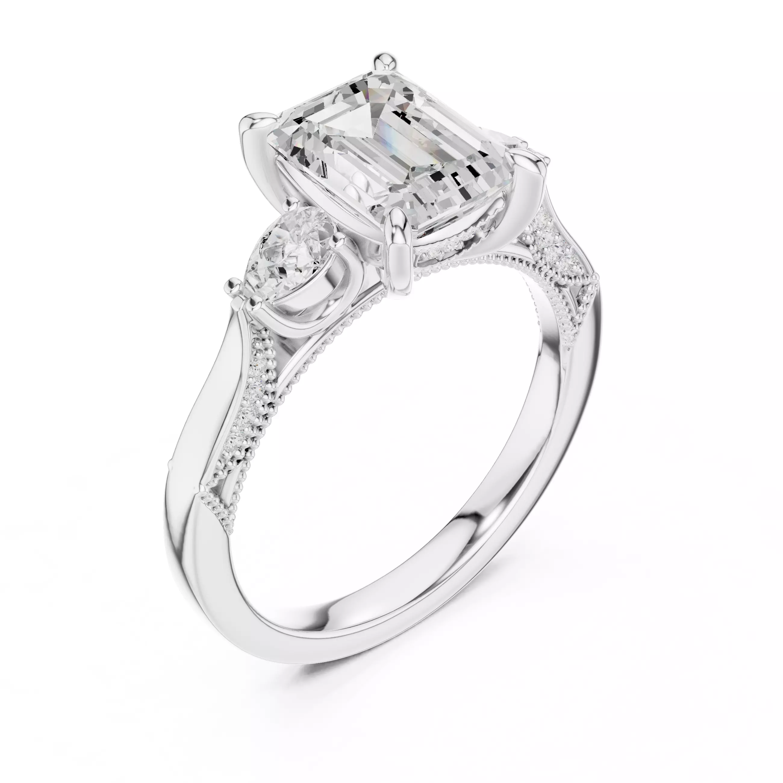 Emerald and Pear Cut Diamond Engagement Ring 3DM STL Video 3D print model_10