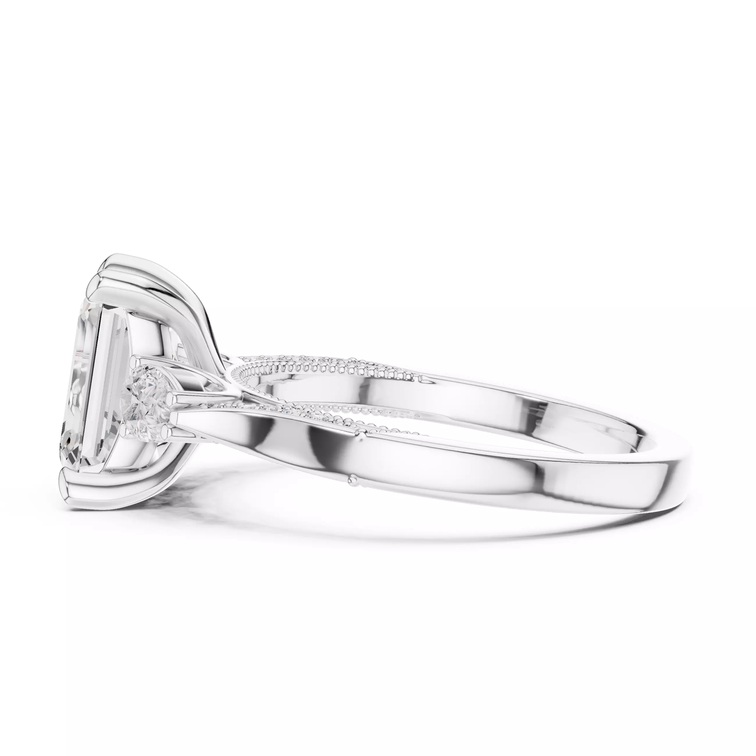 Emerald and Pear Cut Diamond Engagement Ring 3DM STL Video 3D print model_11