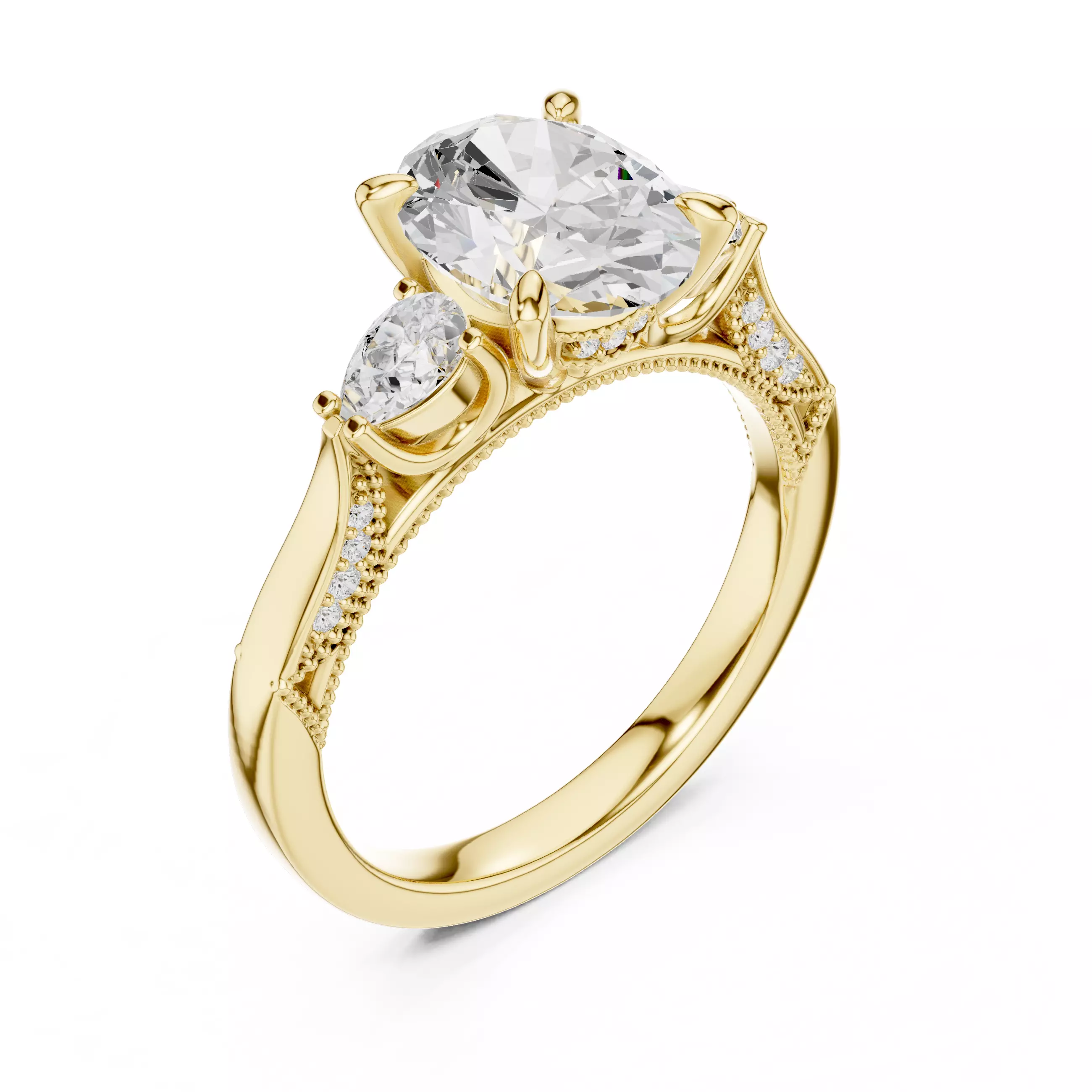 Oval and Pear Diamond Engagement Wedding Ring 3DM STL Video 3D print model_7