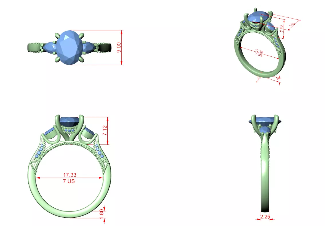 Oval and Pear Diamond Engagement Wedding Ring 3DM STL Video 3D print model_12