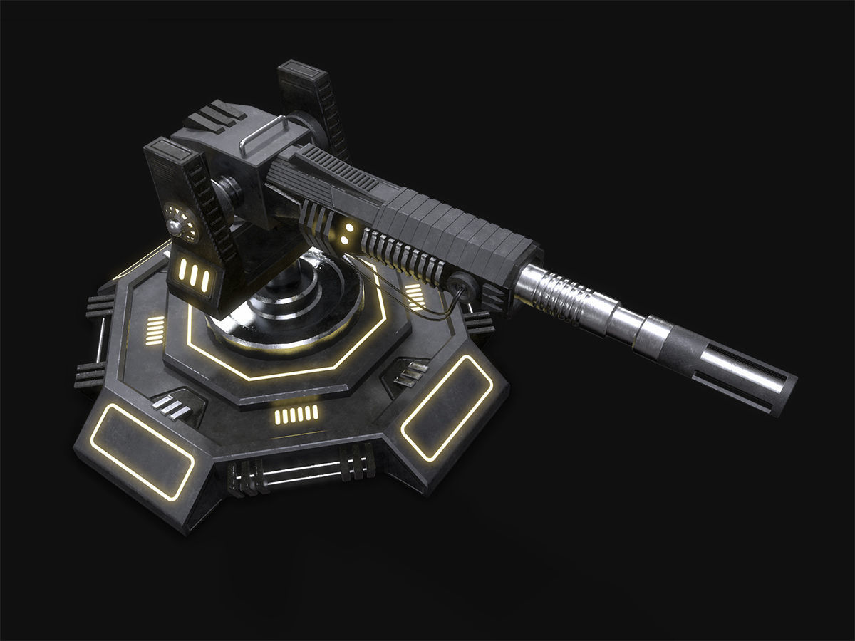 Low Poly Sci-Fi Turret V2 UPDATED Low-poly 3D model_4