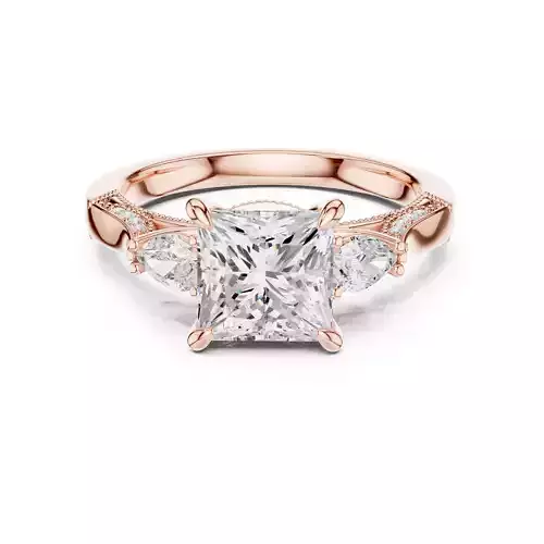 Princess and Pear Cut Diamond Engagement Ring 3DM STL Video