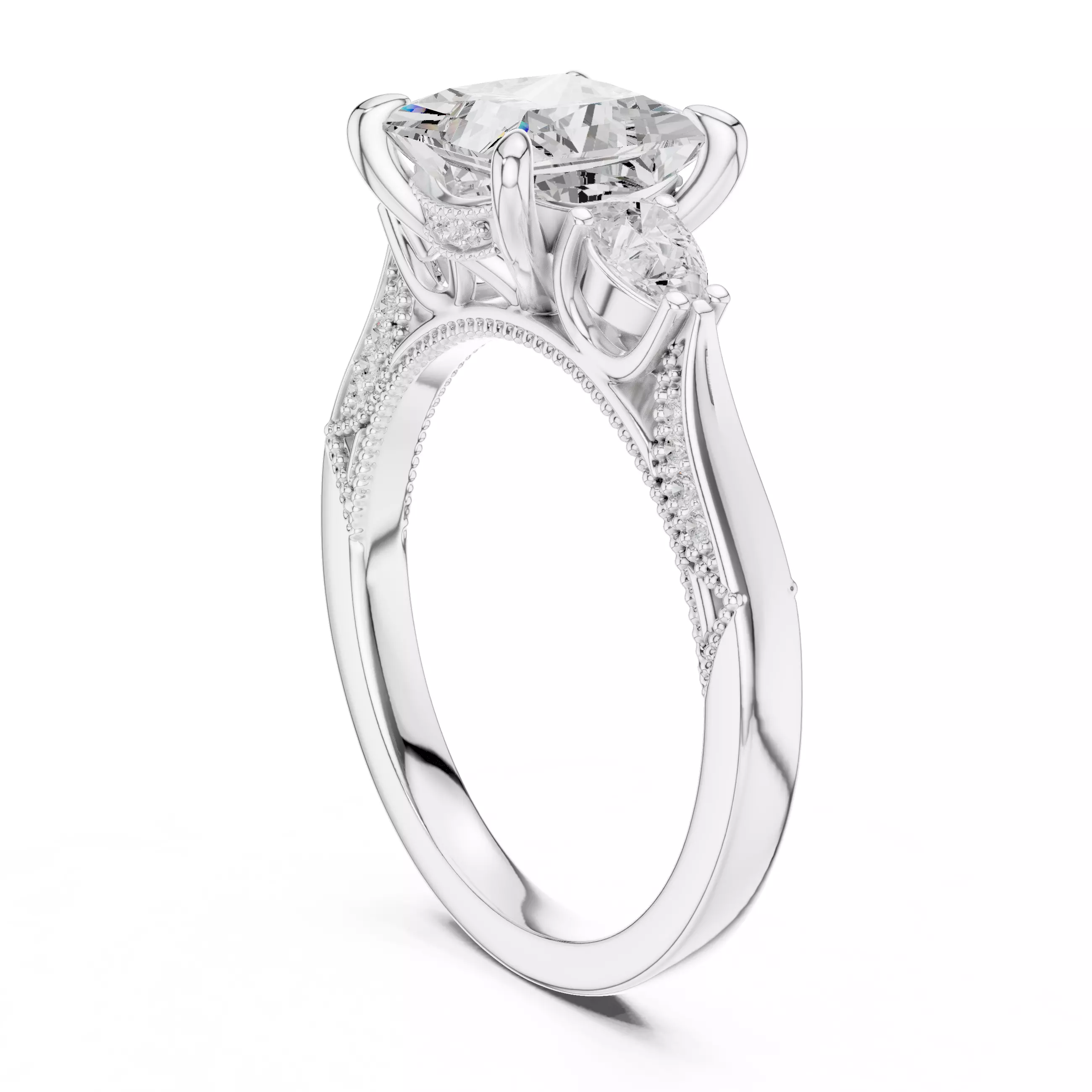 Princess and Pear Cut Diamond Engagement Ring 3DM STL Video 3D print model_9