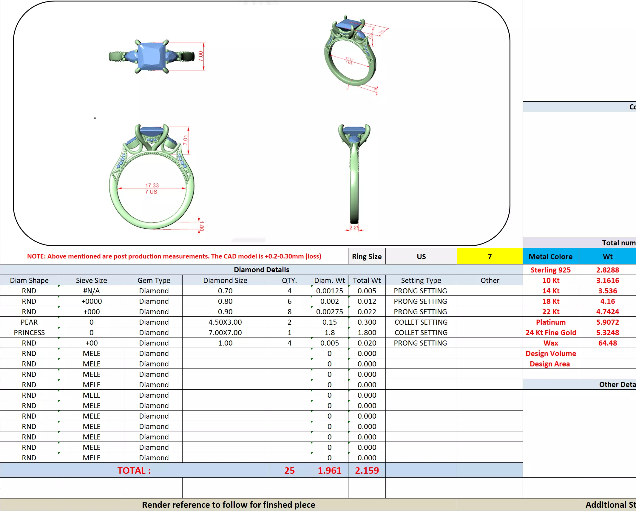 Princess and Pear Cut Diamond Engagement Ring 3DM STL Video 3D print model_13