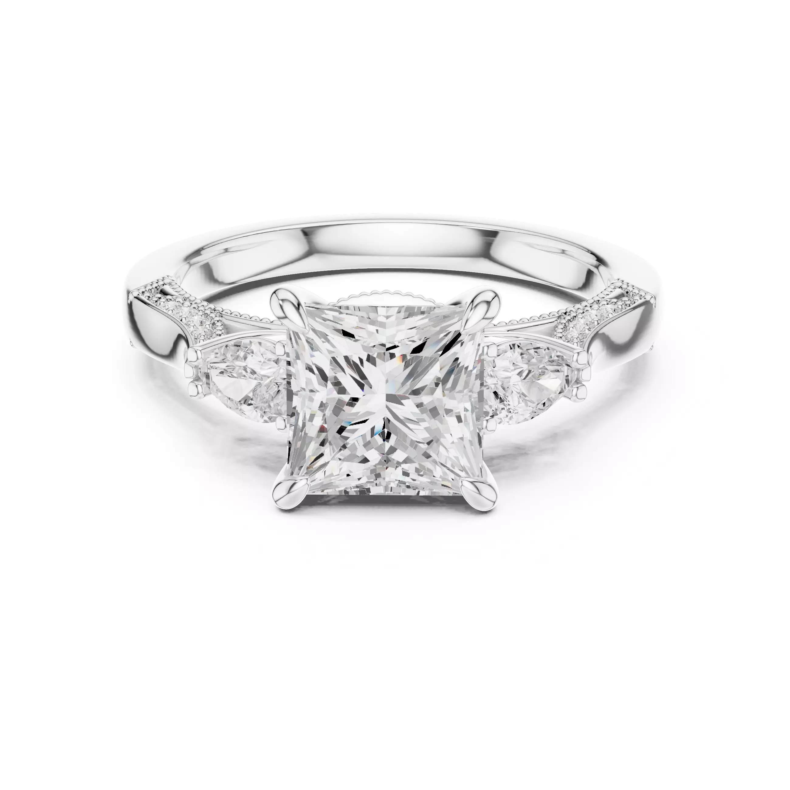 Princess and Pear Cut Diamond Engagement Ring 3DM STL Video 3D print model_2