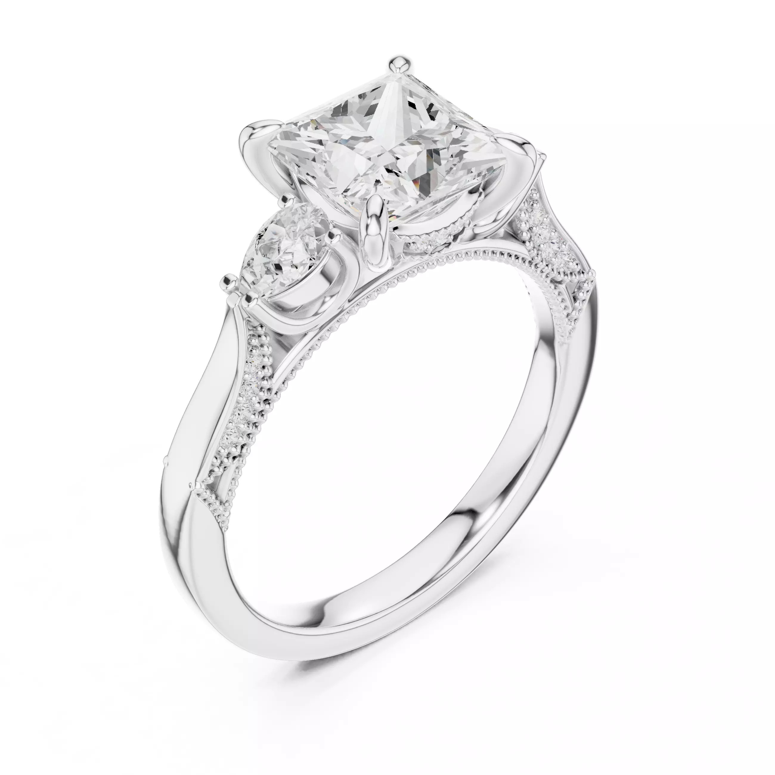 Princess and Pear Cut Diamond Engagement Ring 3DM STL Video 3D print model_10