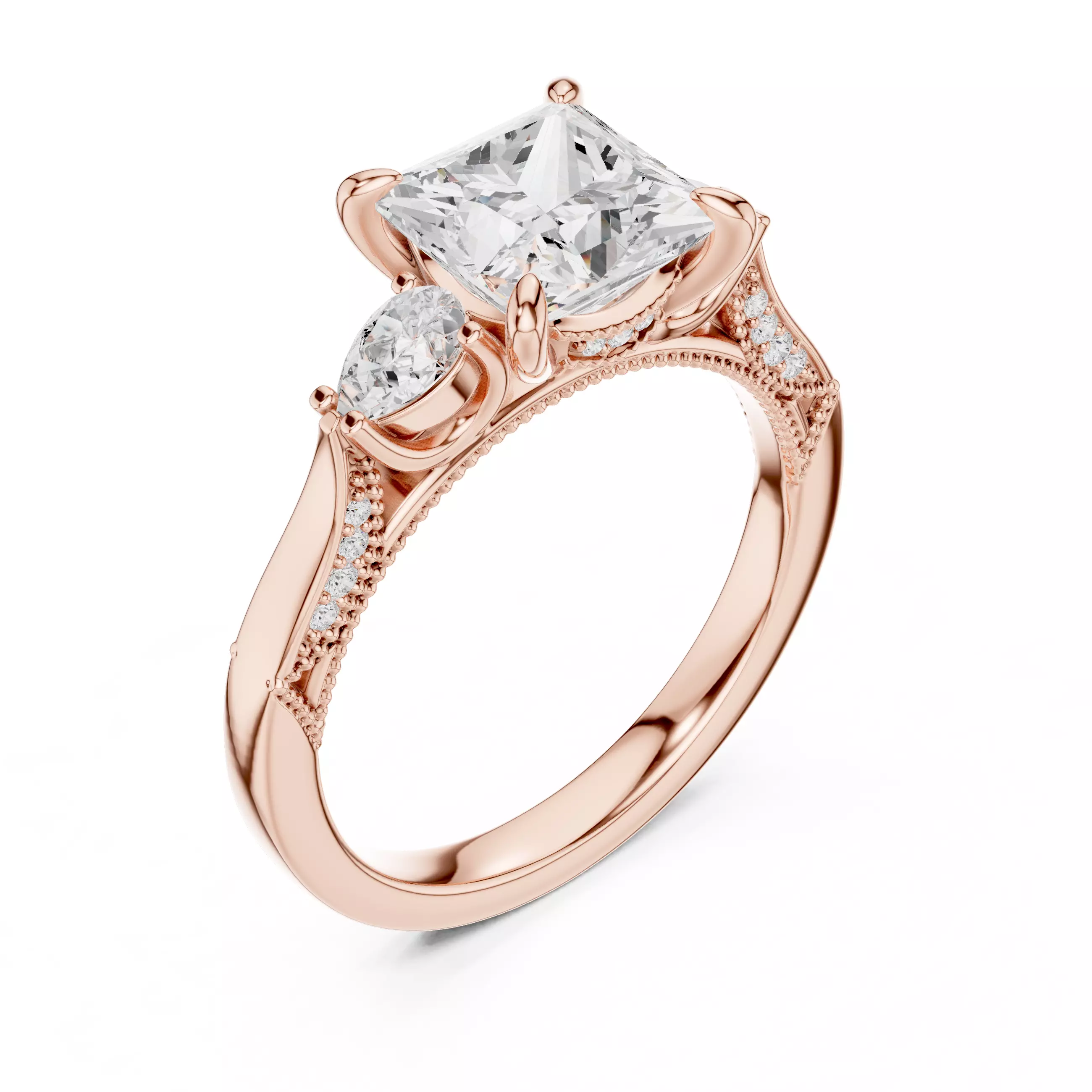 Princess and Pear Cut Diamond Engagement Ring 3DM STL Video 3D print model_4