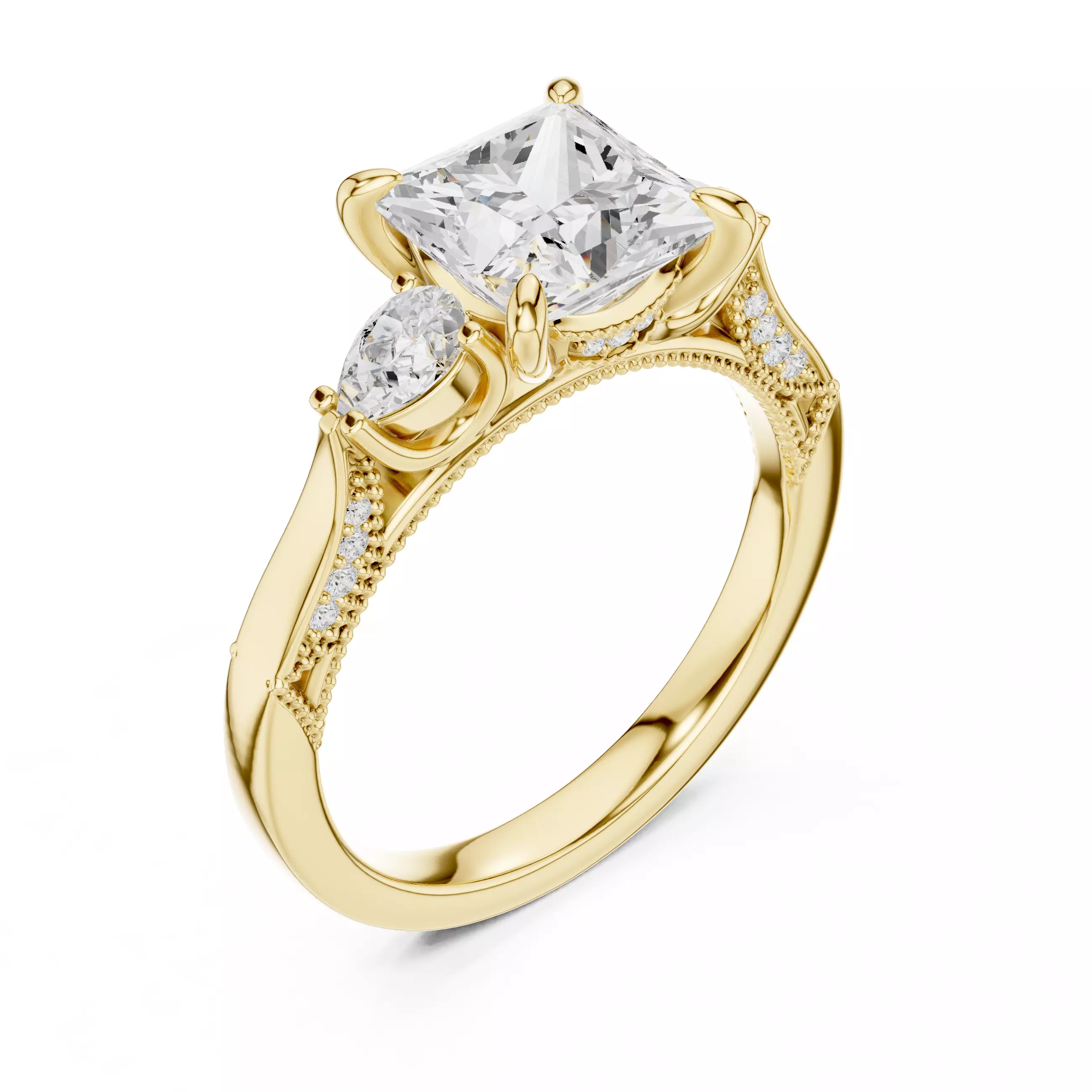 Princess and Pear Cut Diamond Engagement Ring 3DM STL Video 3D print model_7