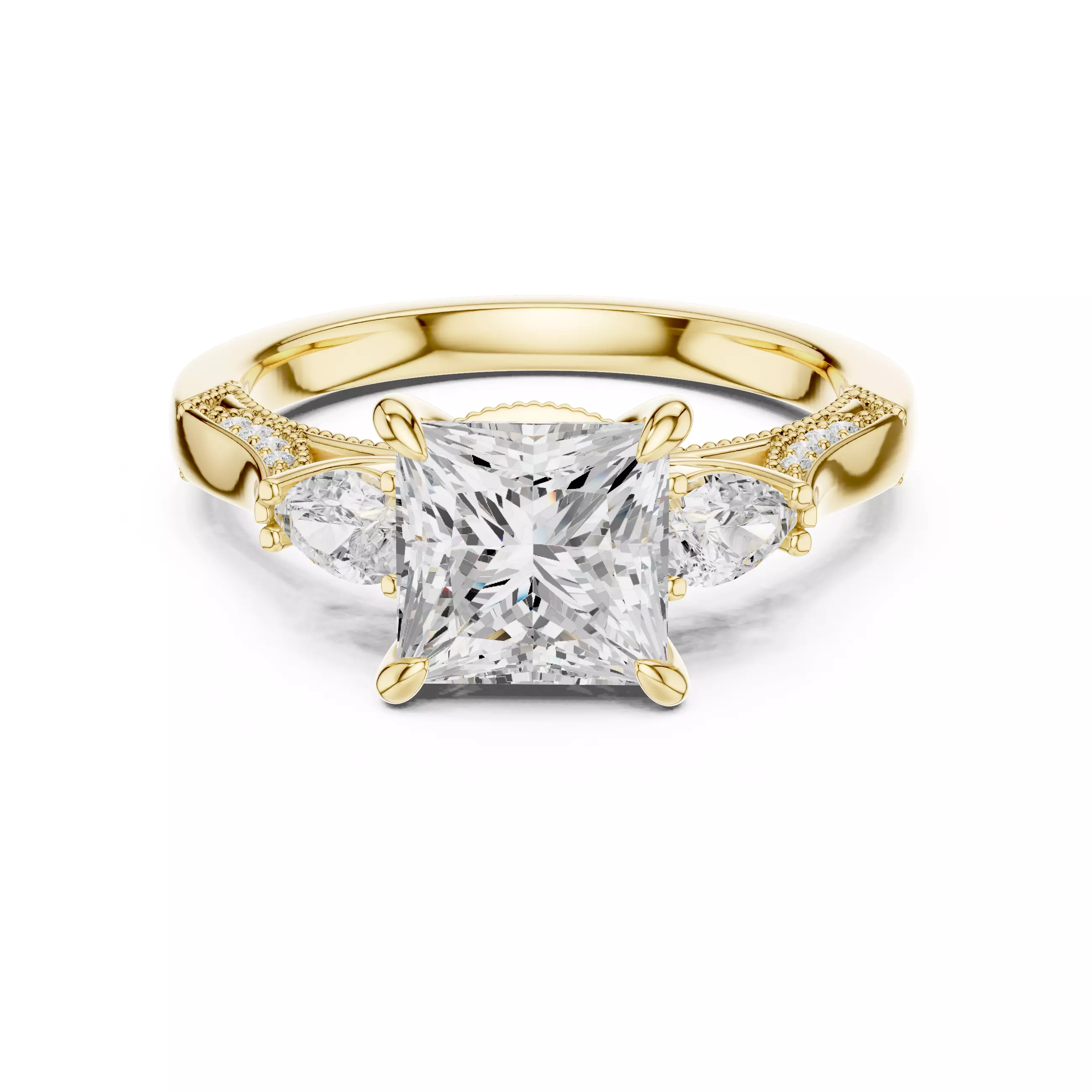 Princess and Pear Cut Diamond Engagement Ring 3DM STL Video 3D print model_1