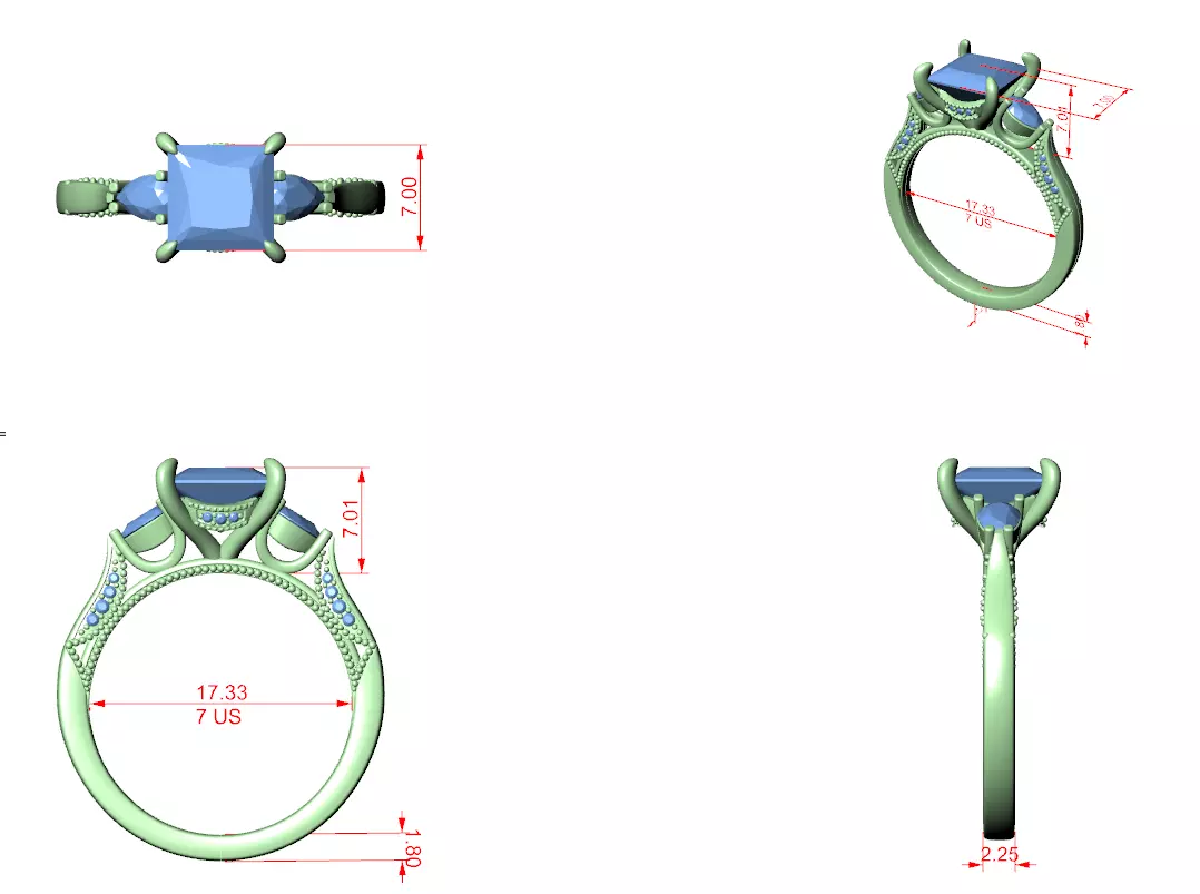 Princess and Pear Cut Diamond Engagement Ring 3DM STL Video 3D print model_12