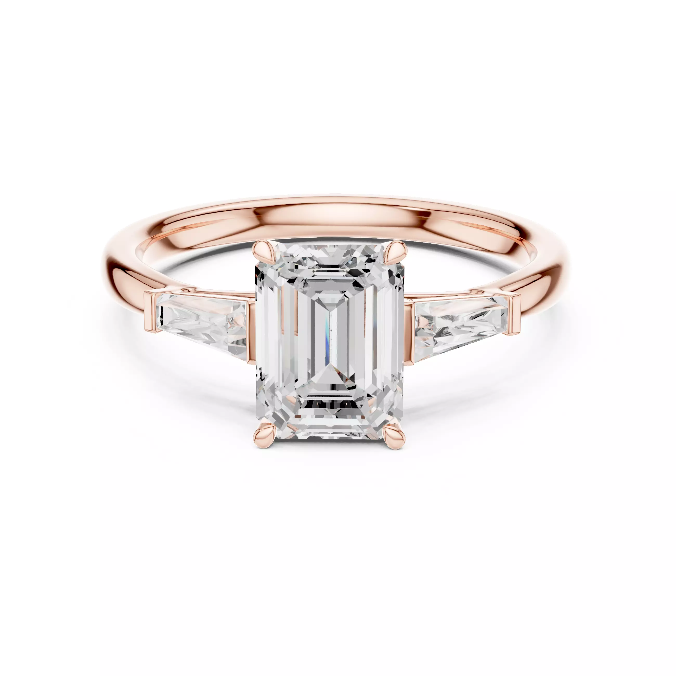Three Stone Emerald Taper Baguette Cut Wedding Ring File Video 3D print model