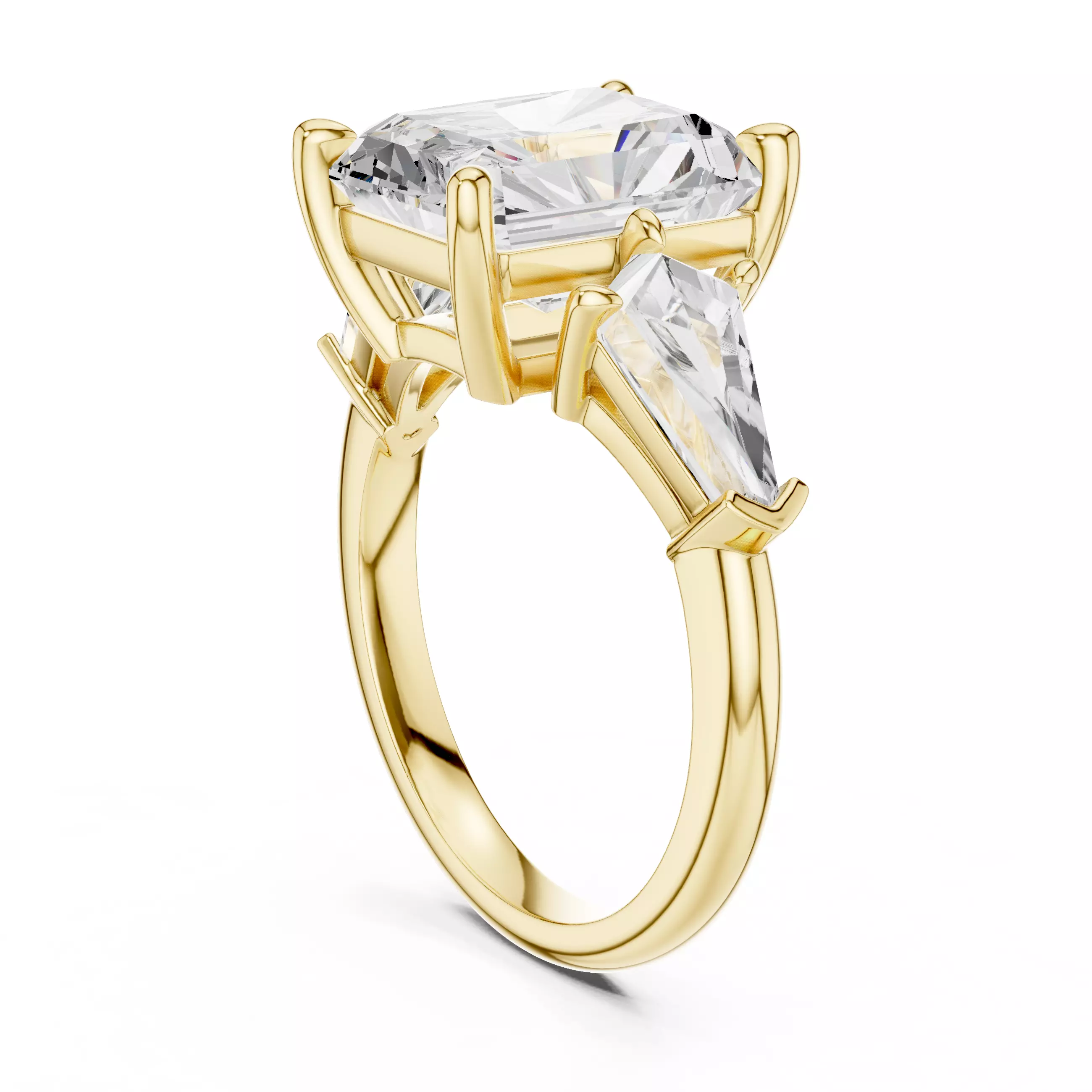 Three Stone Radiant Cut and Kite Cut Wedding Ring 3DM STL Video 3D print model_6