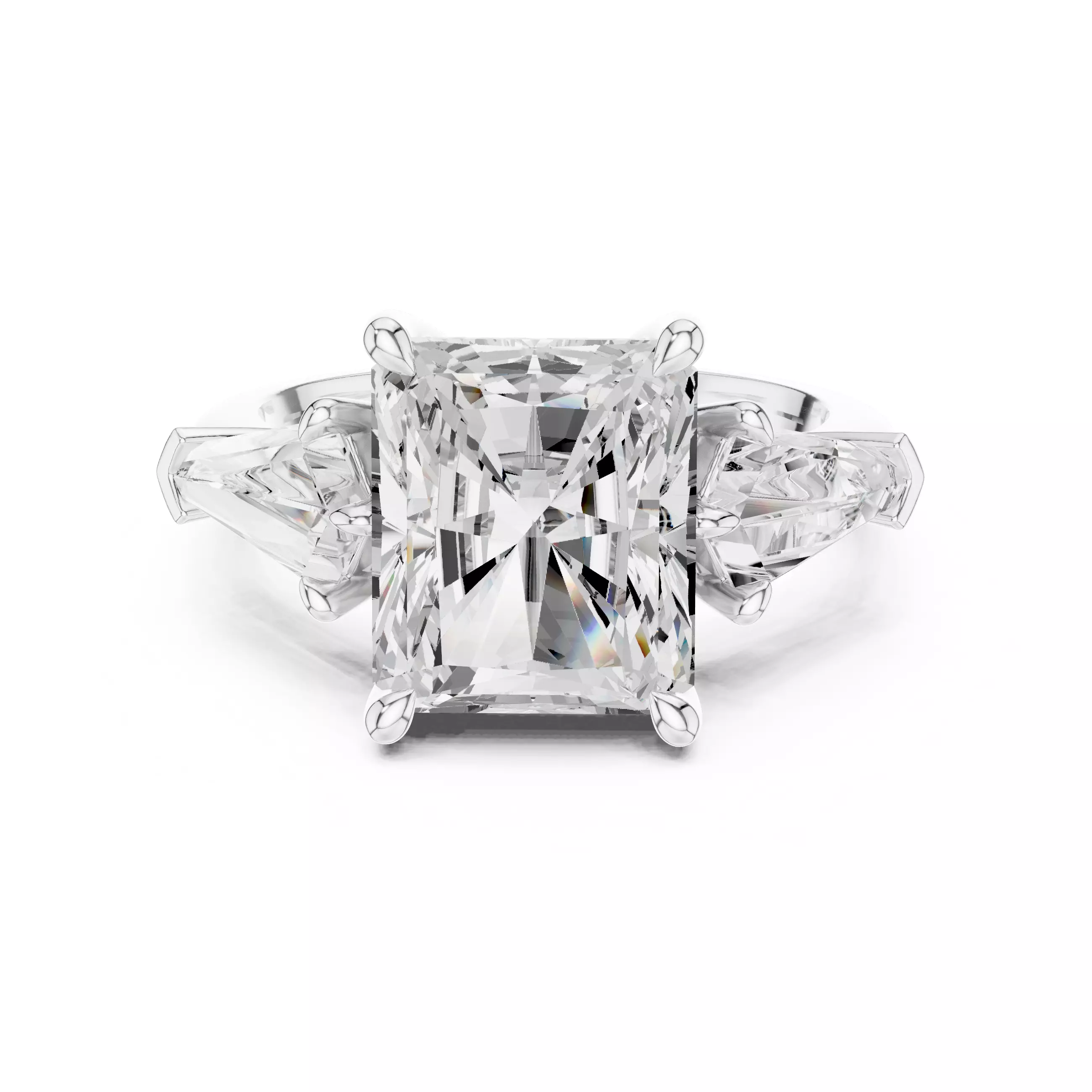 Three Stone Radiant Cut and Kite Cut Wedding Ring 3DM STL Video 3D print model_2