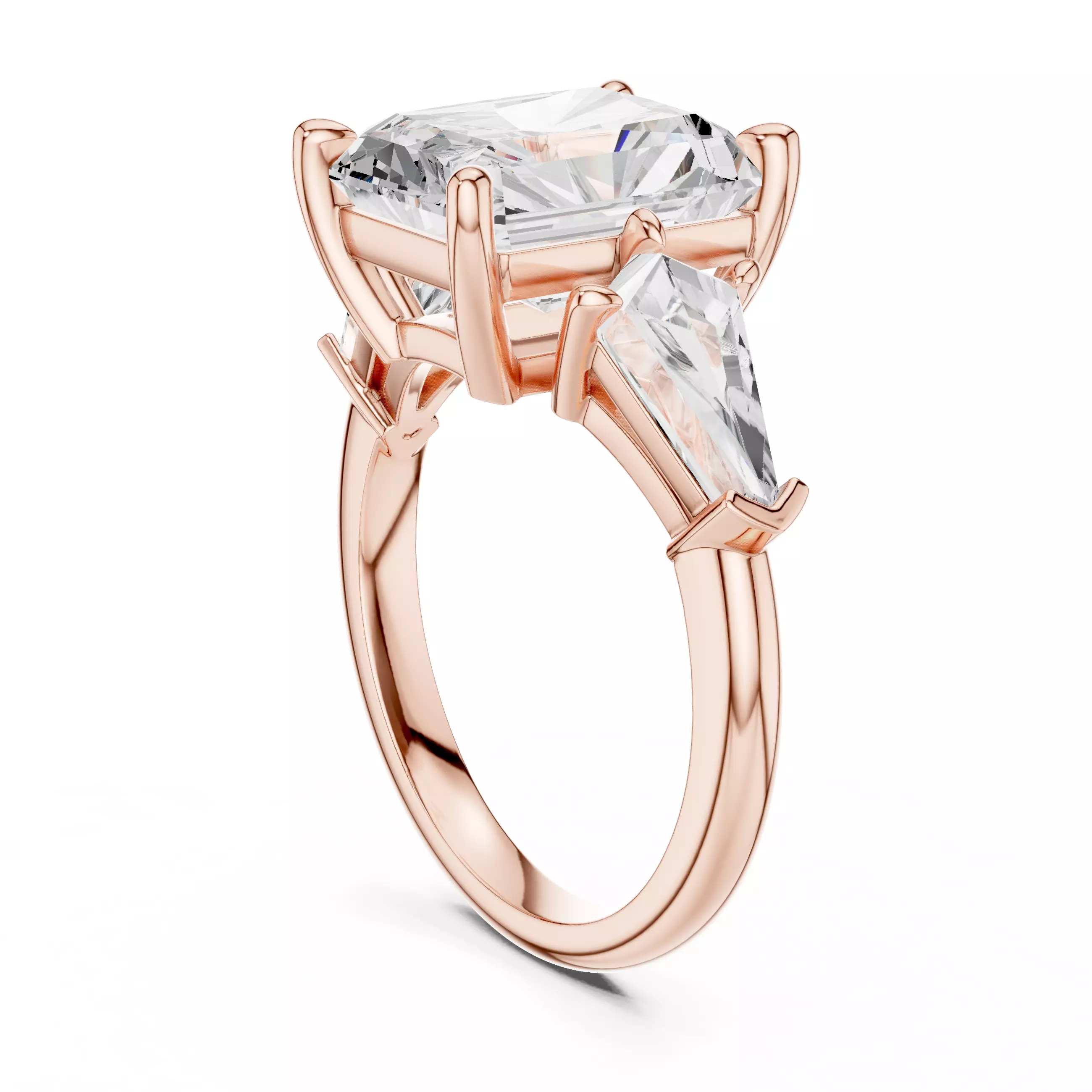 Three Stone Radiant Cut and Kite Cut Wedding Ring 3DM STL Video 3D print model_3