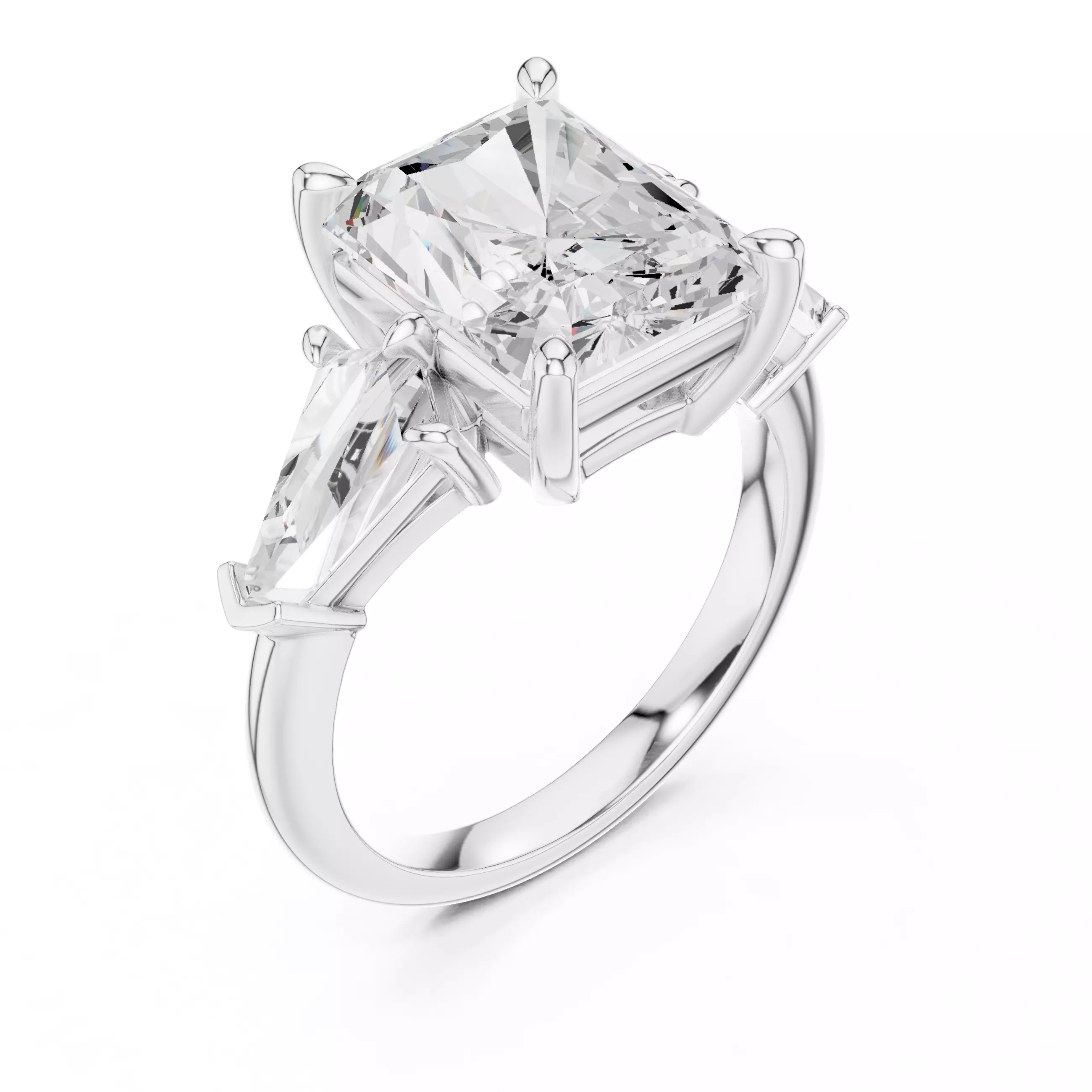 Three Stone Radiant Cut and Kite Cut Wedding Ring 3DM STL Video 3D print model_10