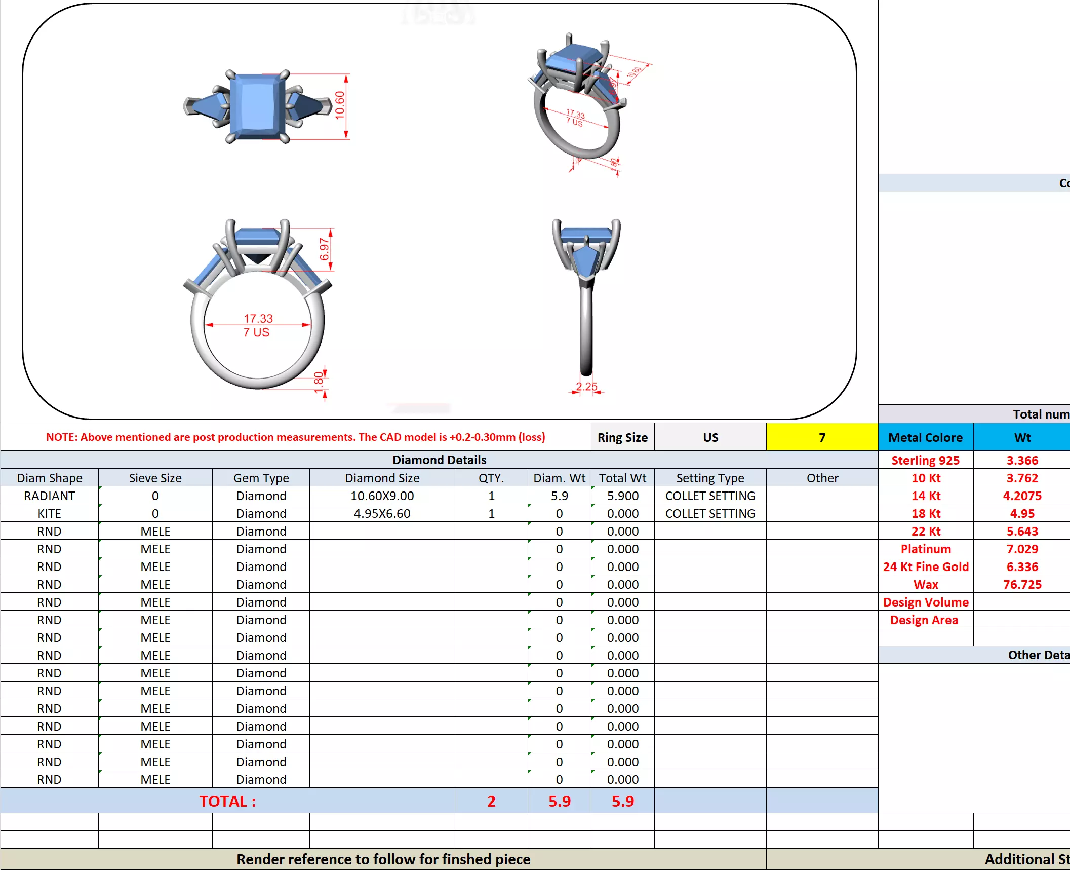 Three Stone Radiant Cut and Kite Cut Wedding Ring 3DM STL Video 3D print model_13