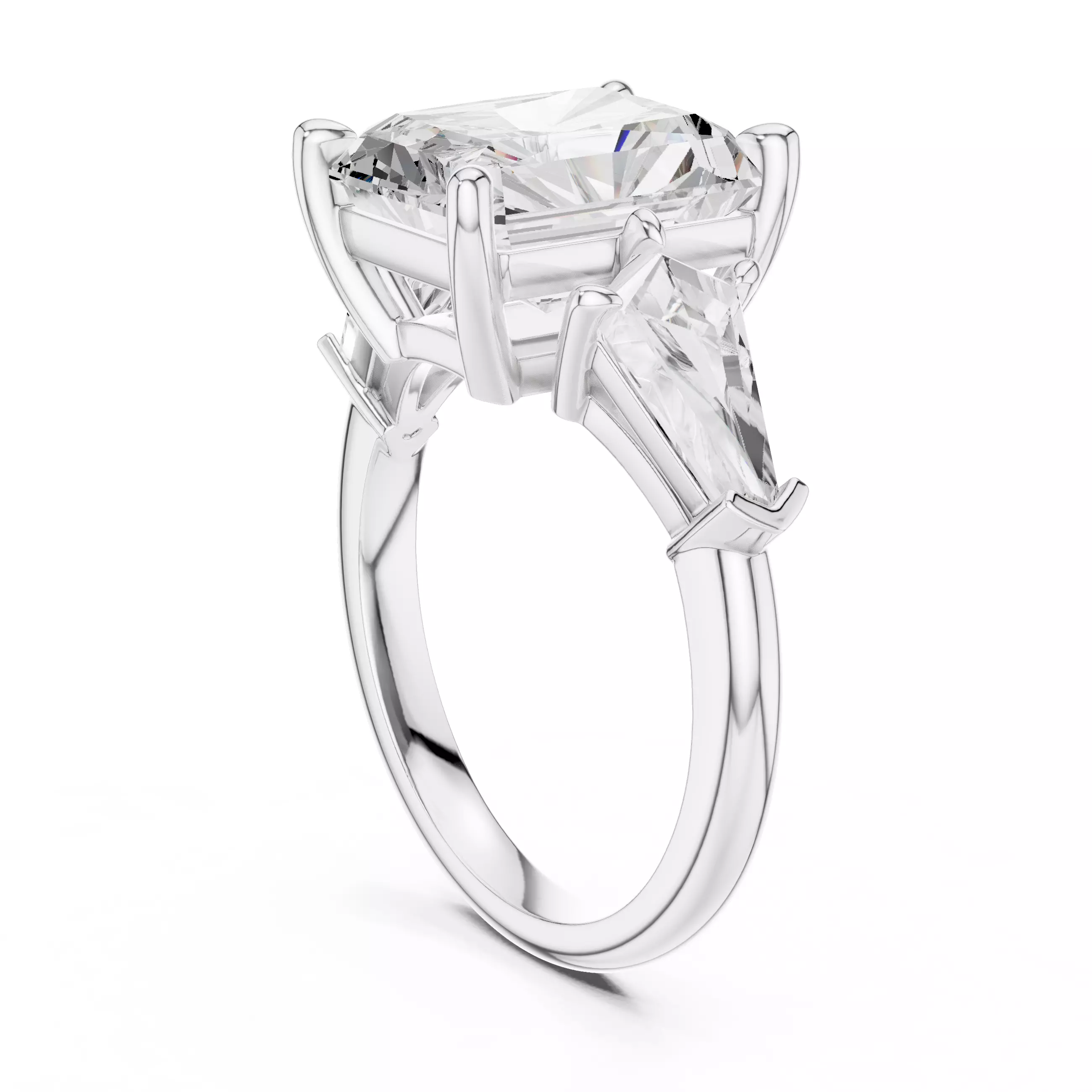 Three Stone Radiant Cut and Kite Cut Wedding Ring 3DM STL Video 3D print model_9