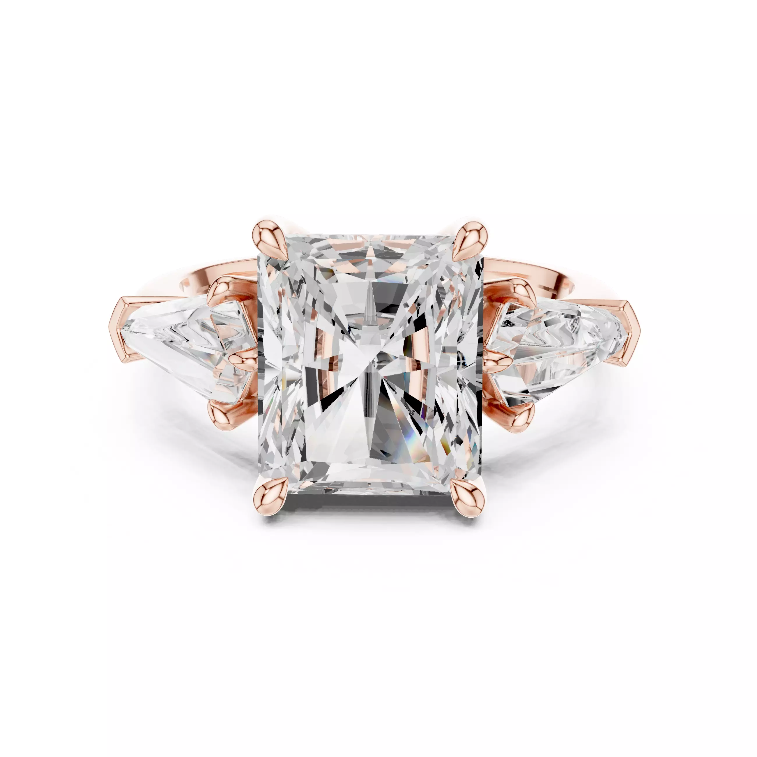 Three Stone Radiant Cut and Kite Cut Wedding Ring 3DM STL Video 3D print model_0