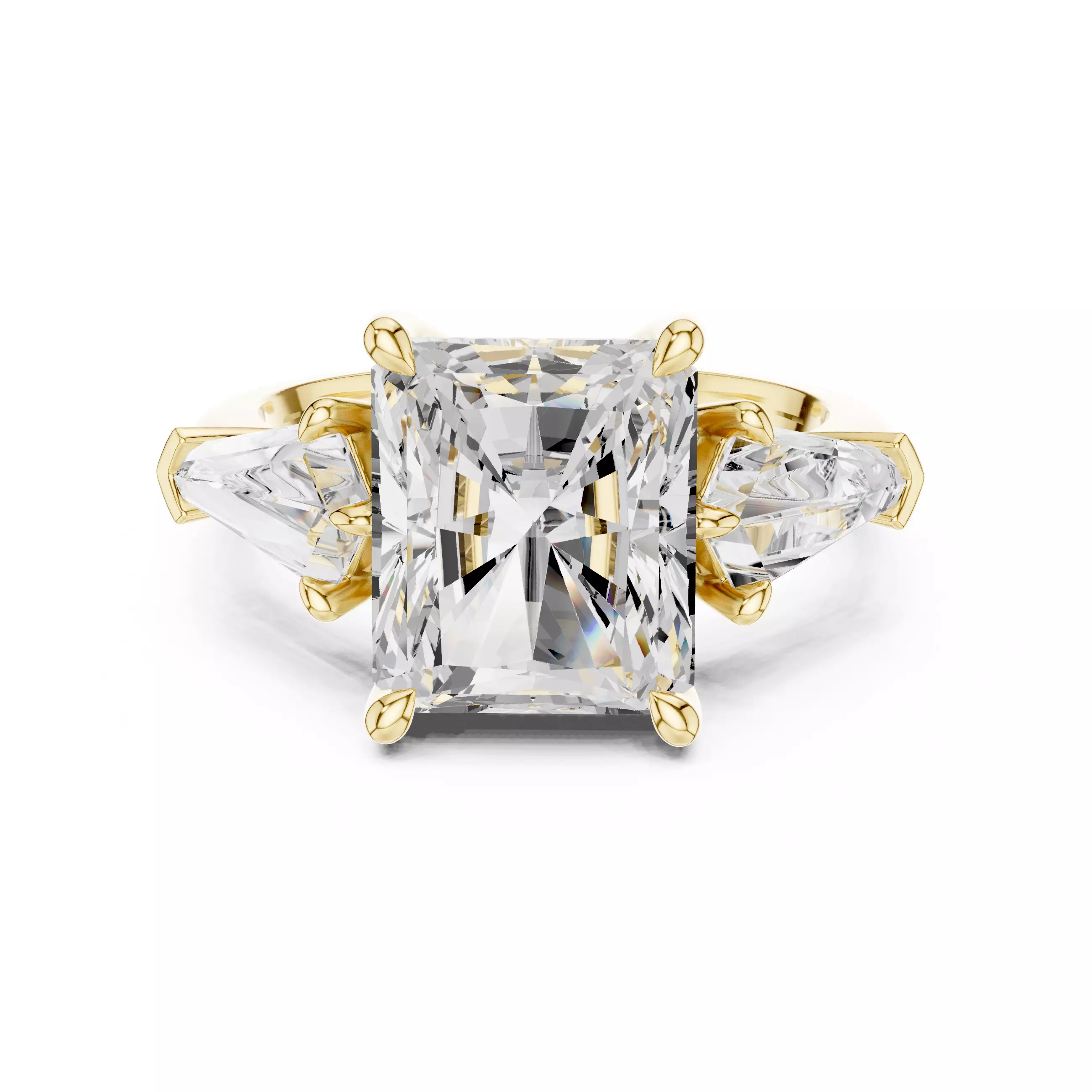 Three Stone Radiant Cut and Kite Cut Wedding Ring 3DM STL Video 3D print model_1