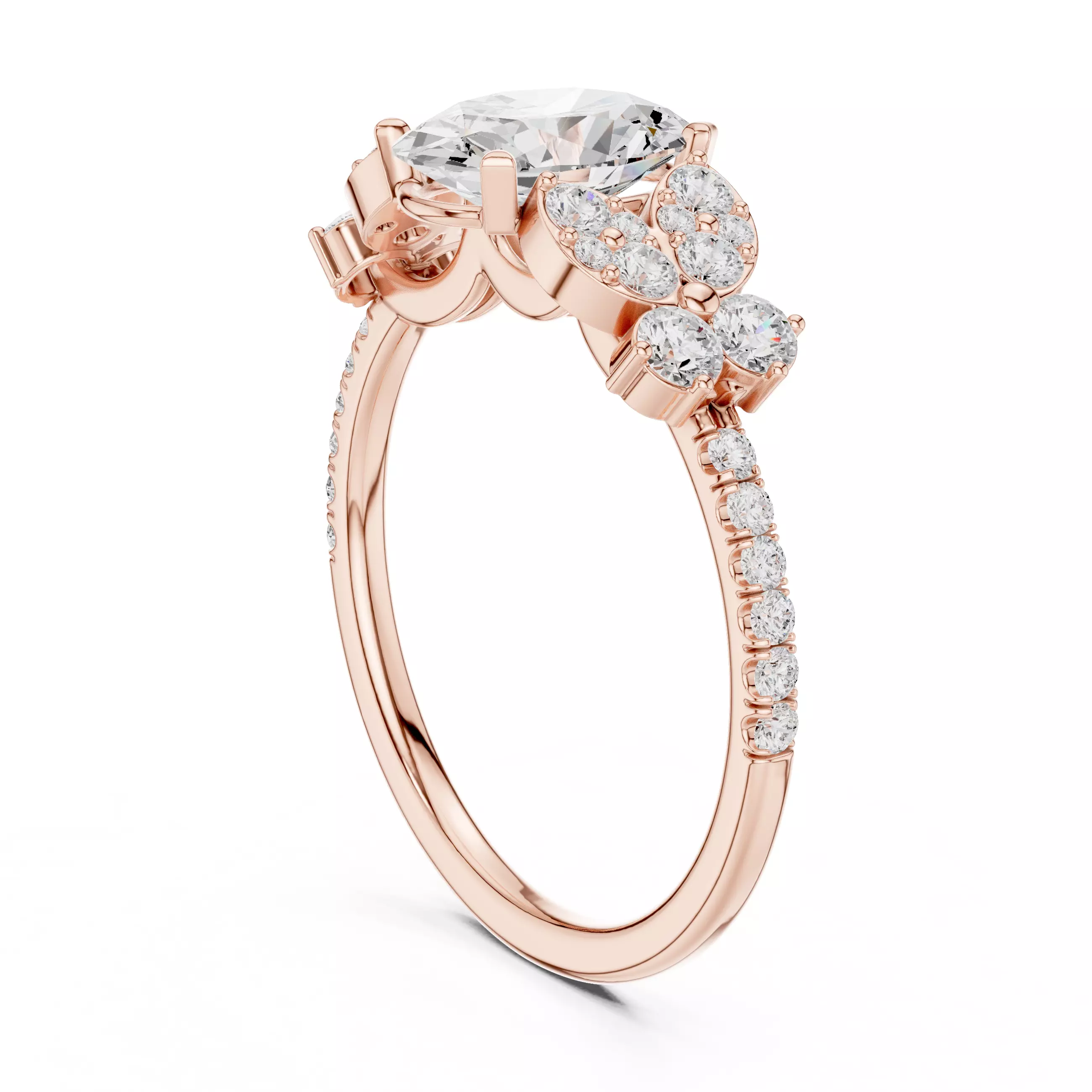 1CT Oval Cut Cluster Diamond Engagement Ring 3DM STL Video 3D print model_3