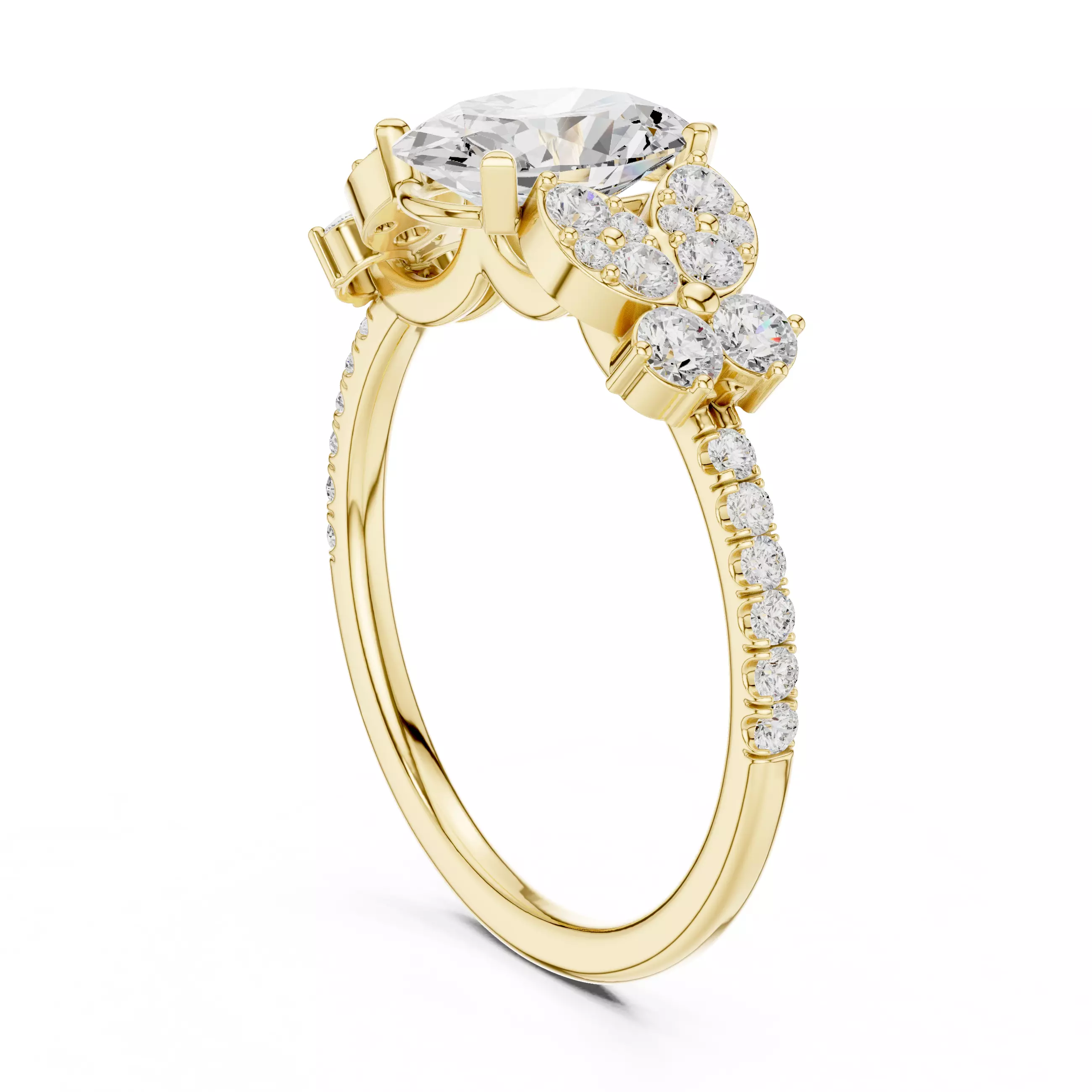 1CT Oval Cut Cluster Diamond Engagement Ring 3DM STL Video 3D print model_6