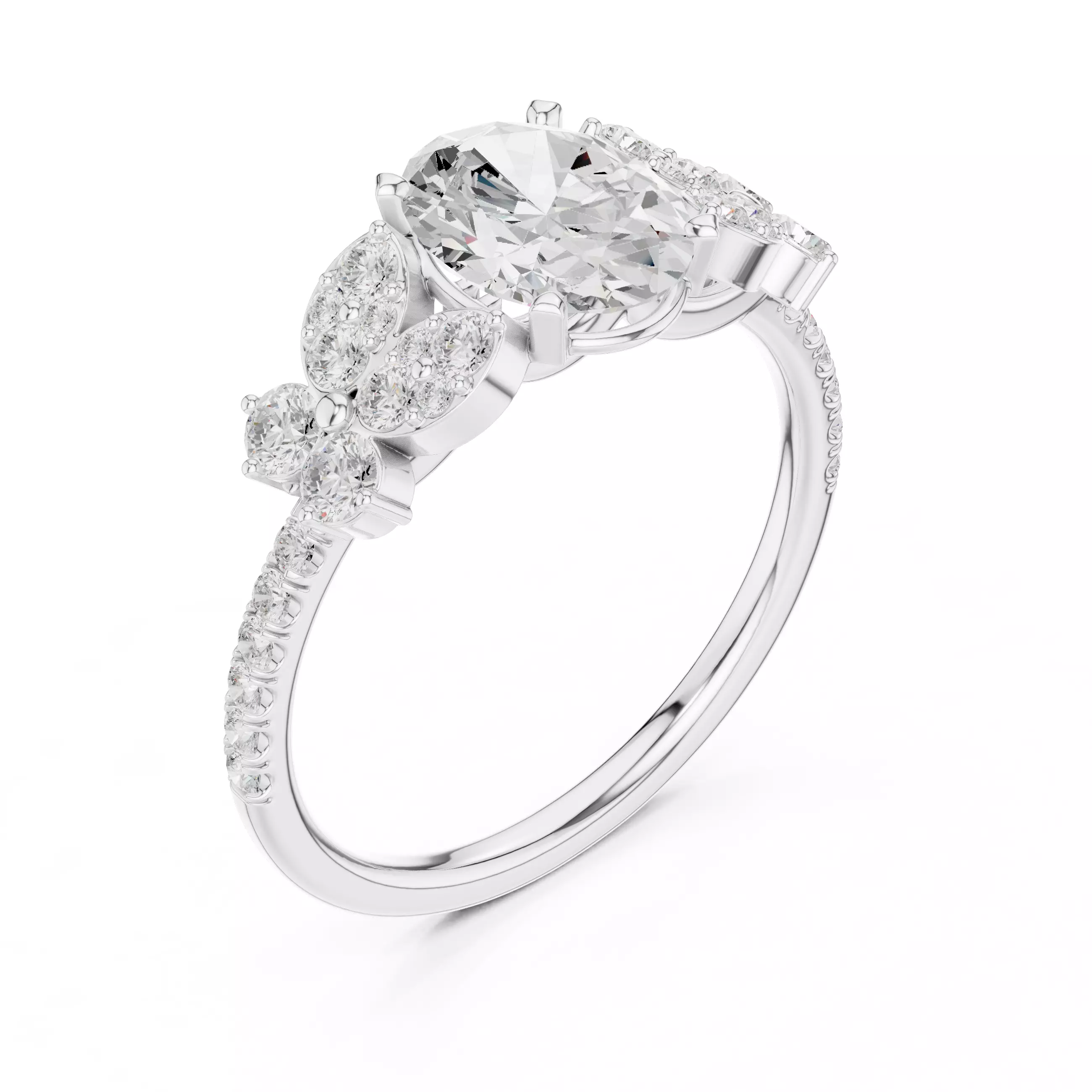 1CT Oval Cut Cluster Diamond Engagement Ring 3DM STL Video 3D print model_10