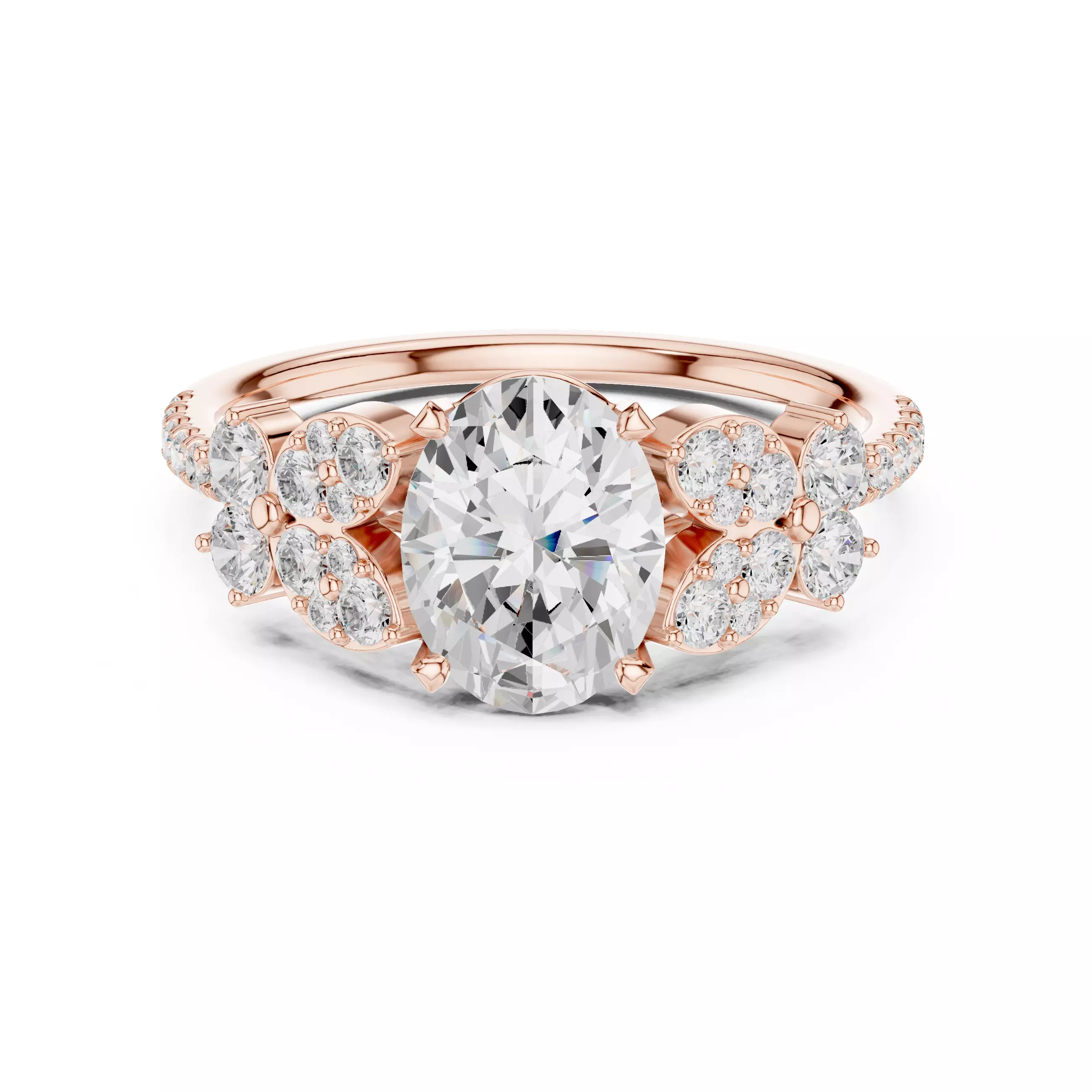 1CT Oval Cut Cluster Diamond Engagement Ring 3DM STL Video 3D print model_0