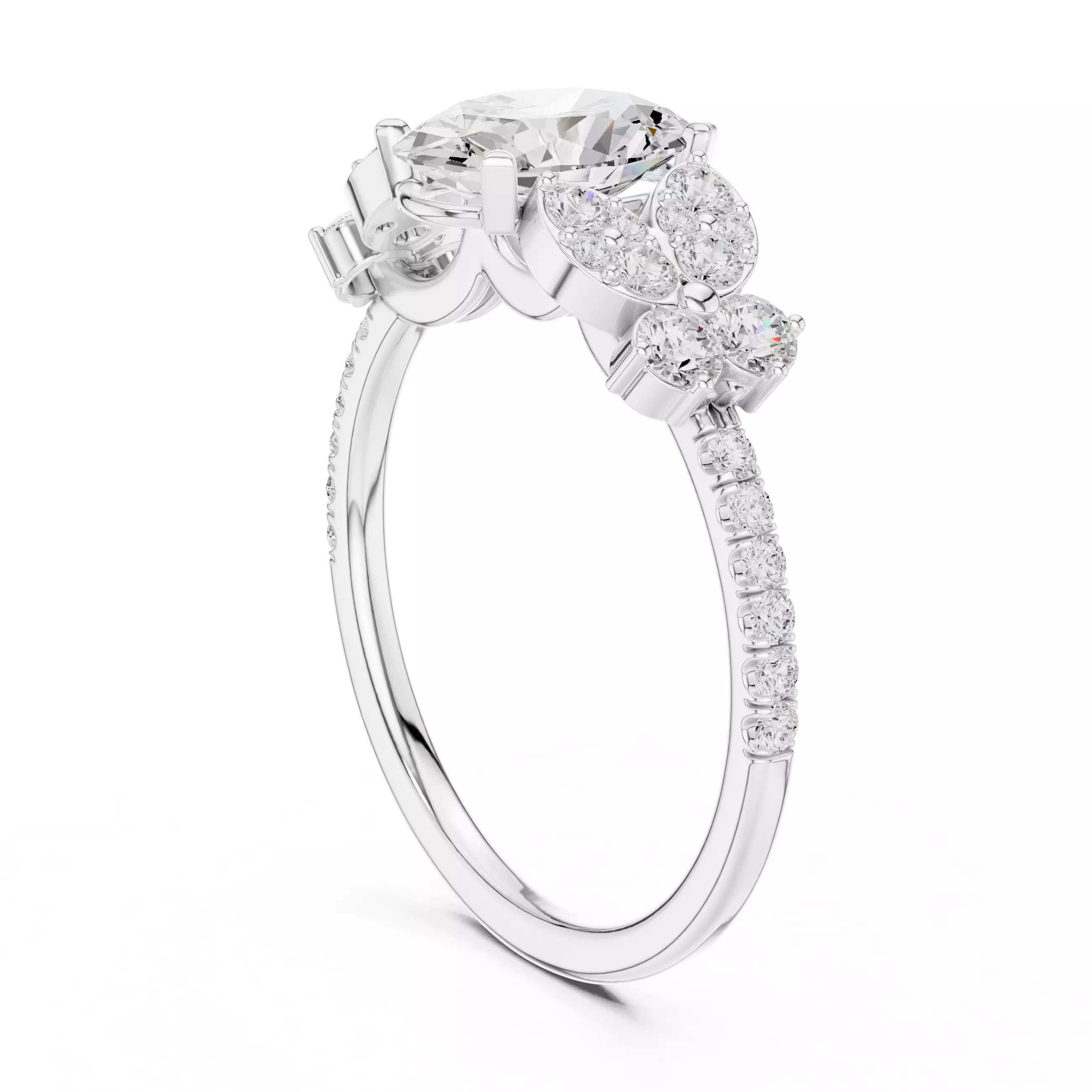 1CT Oval Cut Cluster Diamond Engagement Ring 3DM STL Video 3D print model_9