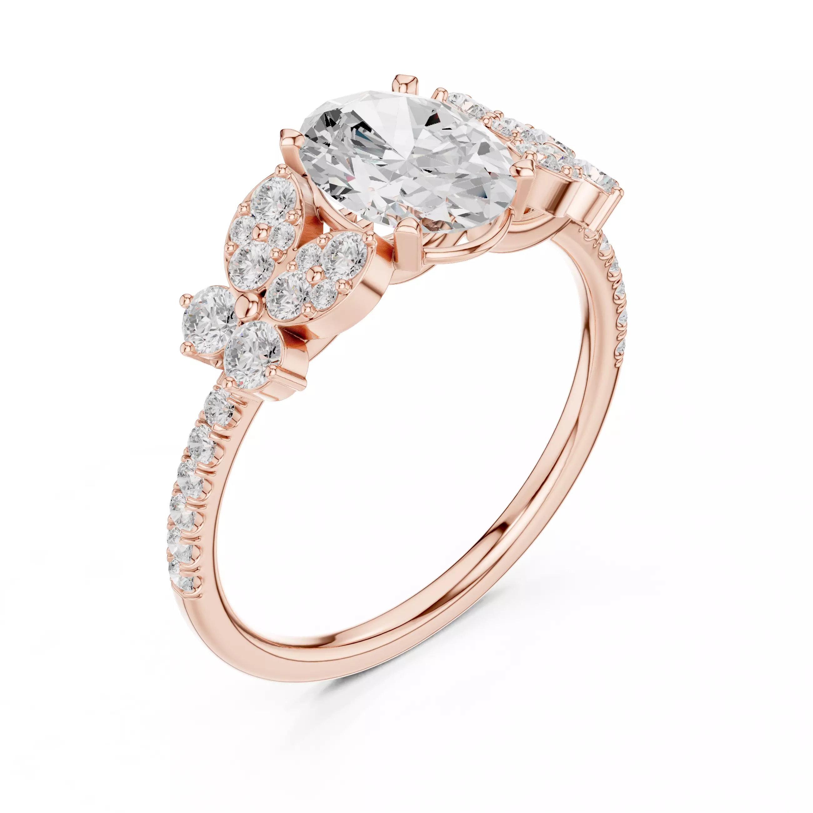 1CT Oval Cut Cluster Diamond Engagement Ring 3DM STL Video 3D print model_4