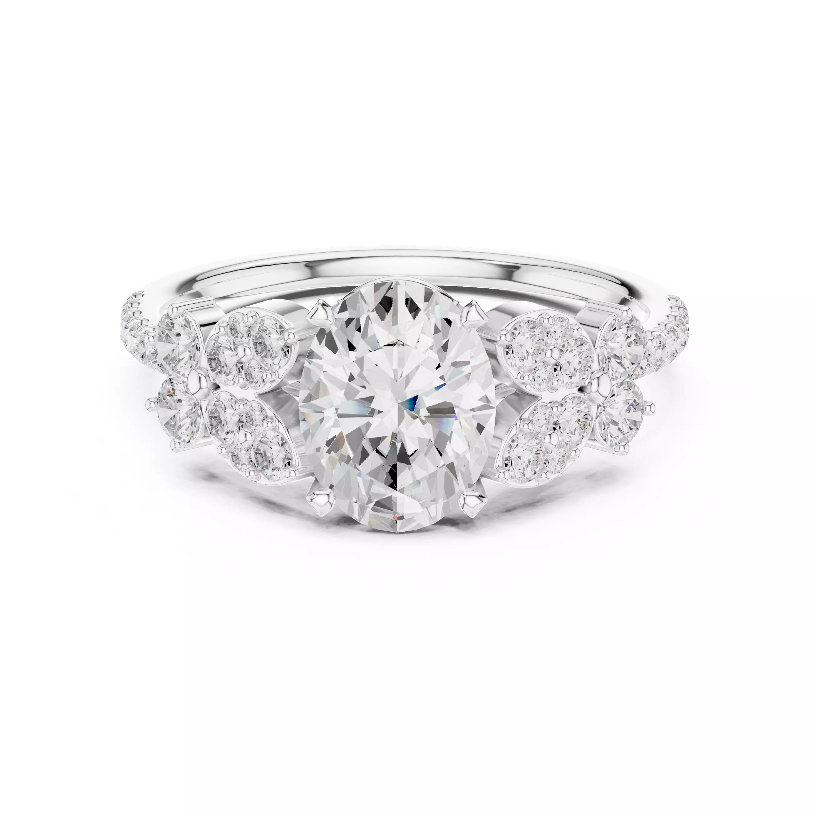 1CT Oval Cut Cluster Diamond Engagement Ring 3DM STL Video 3D print model_2