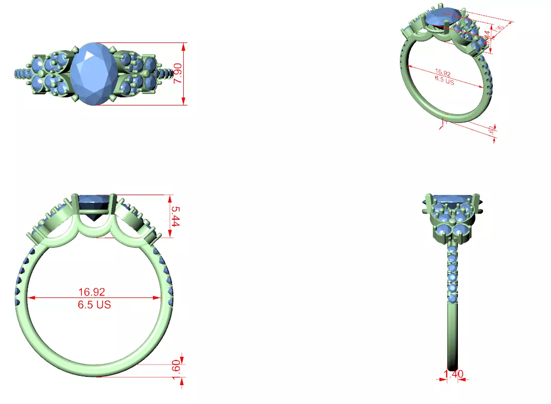 1CT Oval Cut Cluster Diamond Engagement Ring 3DM STL Video 3D print model_12