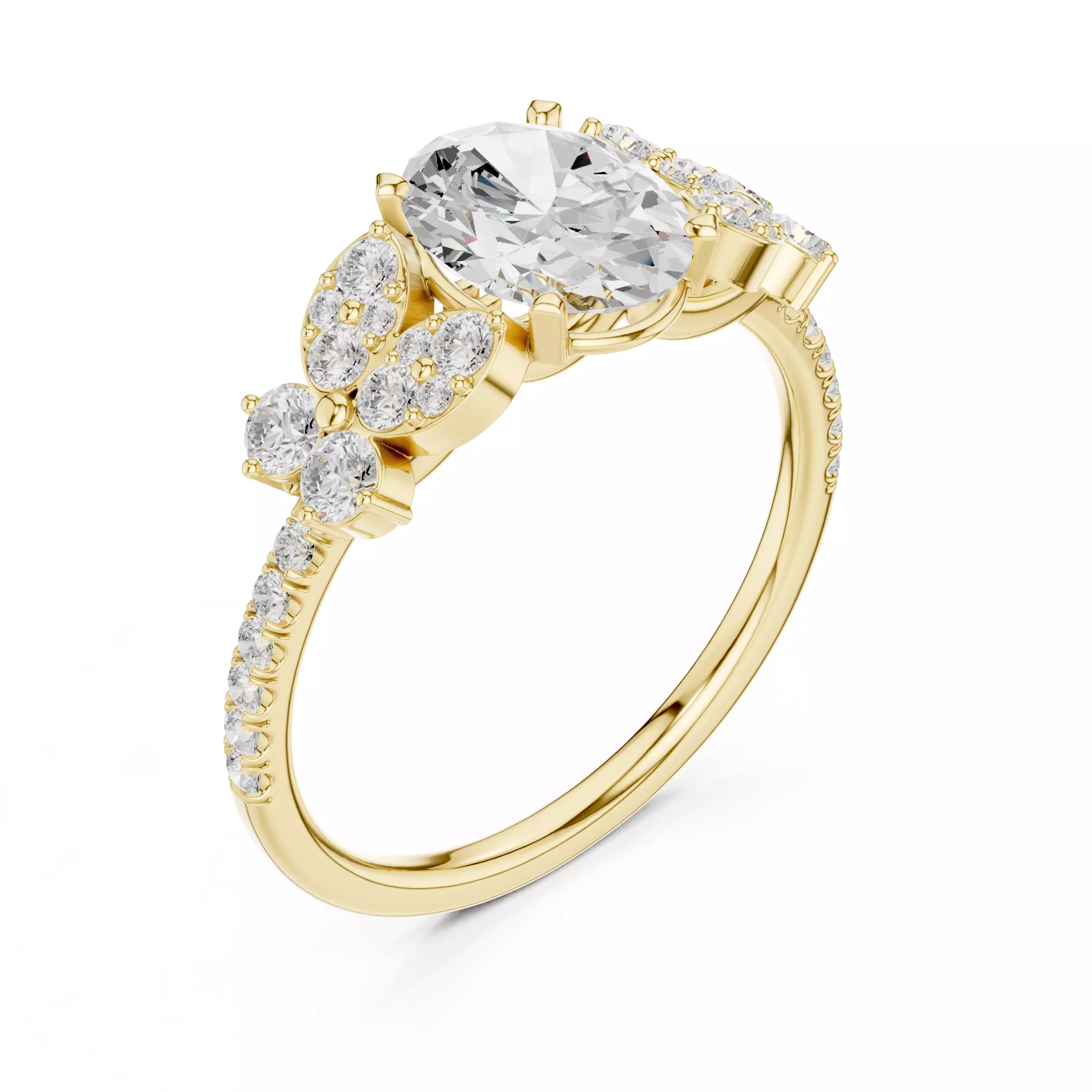 1CT Oval Cut Cluster Diamond Engagement Ring 3DM STL Video 3D print model_7