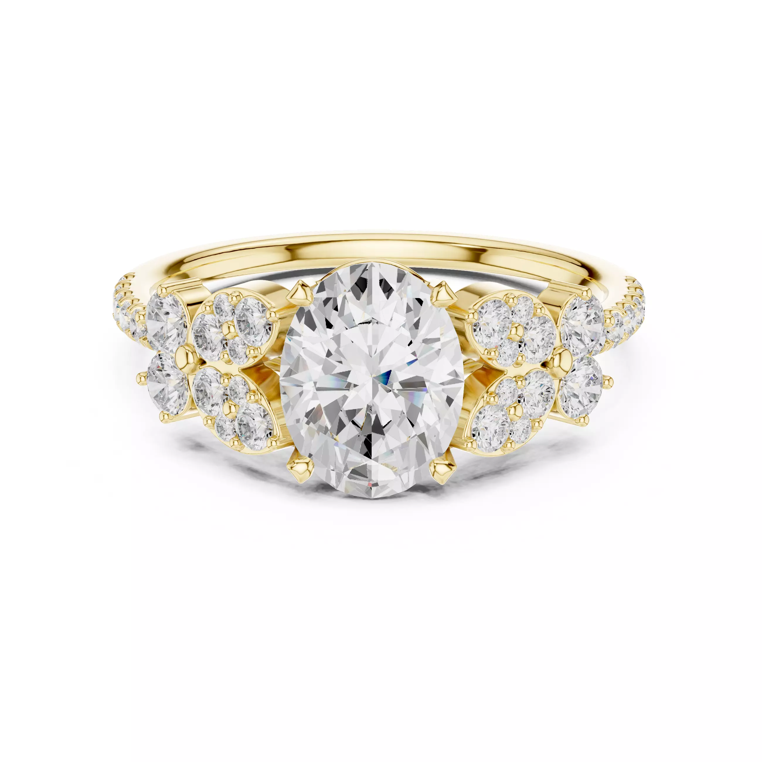 1CT Oval Cut Cluster Diamond Engagement Ring 3DM STL Video 3D print model_1