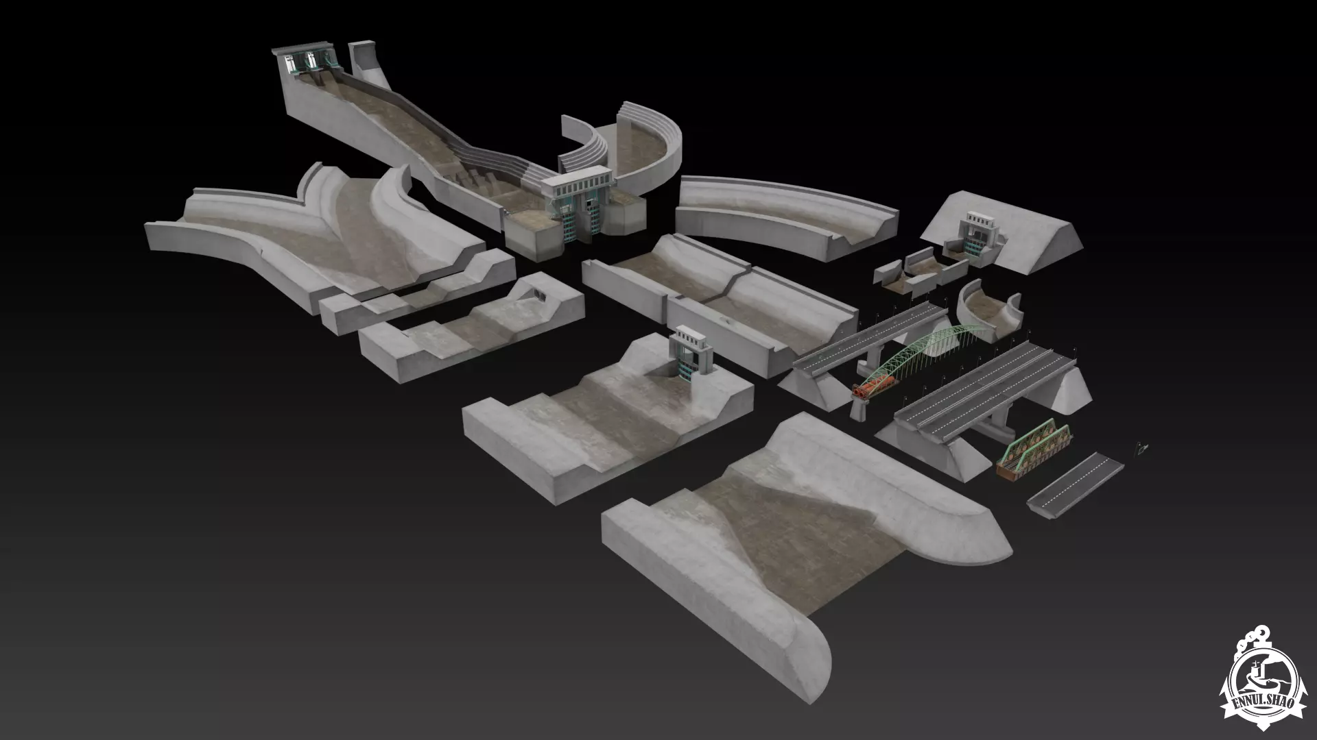 Flood control channel system Low-poly 3D model