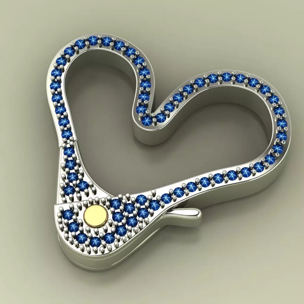 Heart Shaped Lobster Clasp Plain and Gem Version Jewelry Lock 3D print model_1