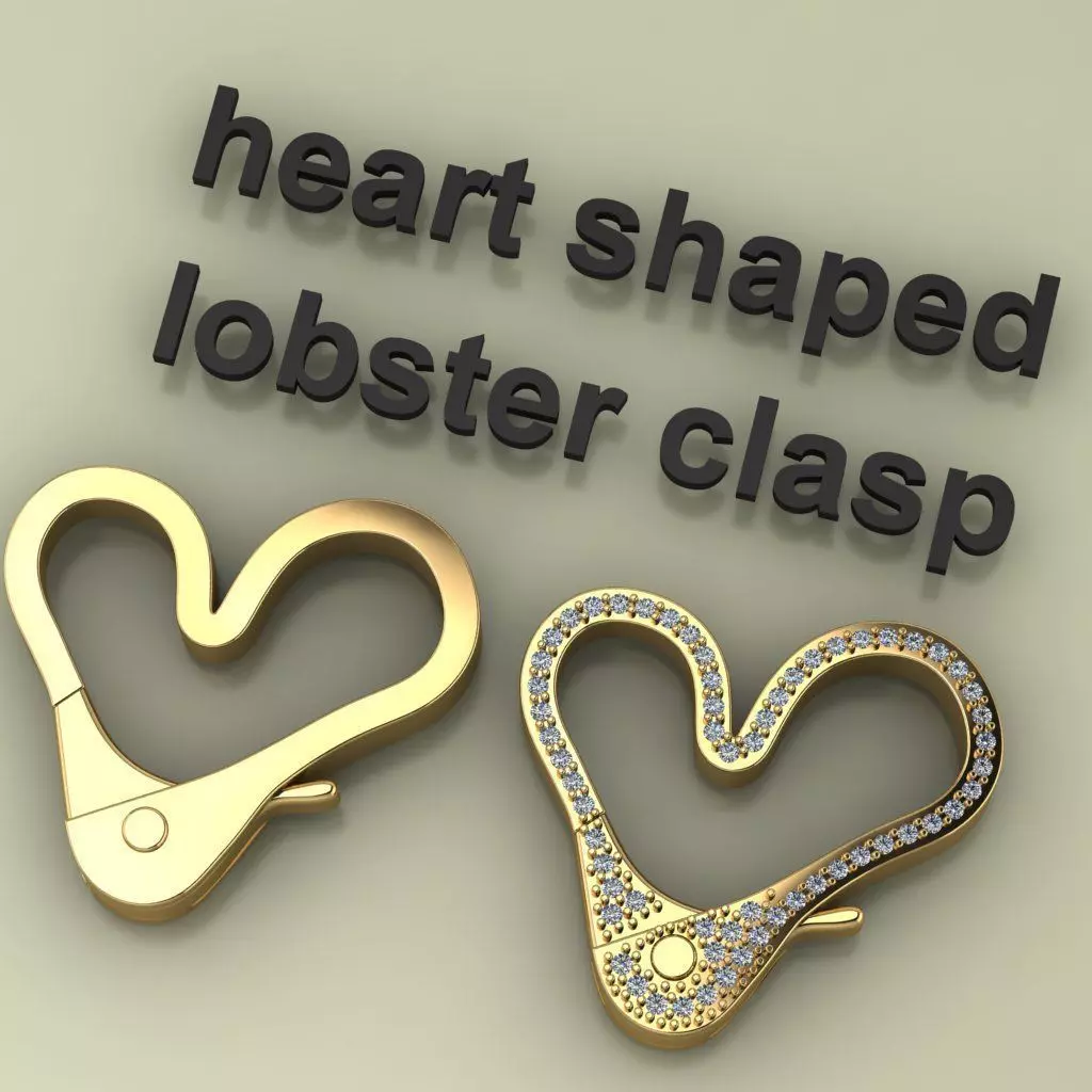 Heart Shaped Lobster Clasp Plain and Gem Version Jewelry Lock 3D print model_8