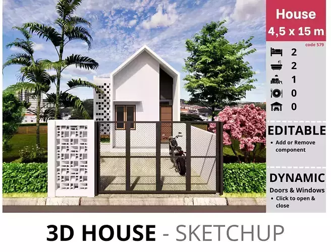 House 4x15m code 579 - Sketchup 3D model 3D model