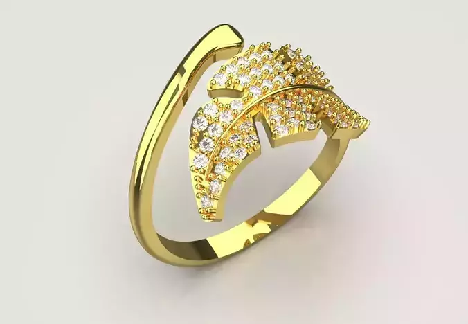 Leaf Design Gold and Jewelry stl 3dm Ring Model jr00222