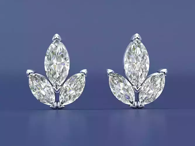 Marquise Cluster Stud Diamond Earrings - 3D Printing File