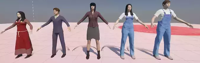 5 Rigged Human Character with Animation Textures FBX Prefab Pack