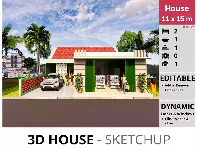 House 11x15m code 580 - Sketchup 3D model 3D model