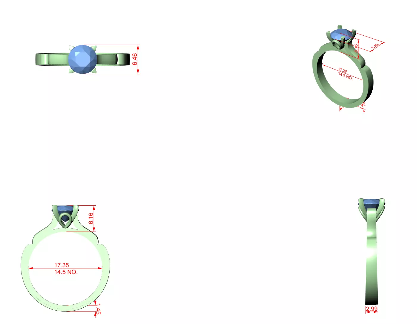 Solitaire Round Diamond Engagement Wedding Ring 3DM STL Video 3D print model_12