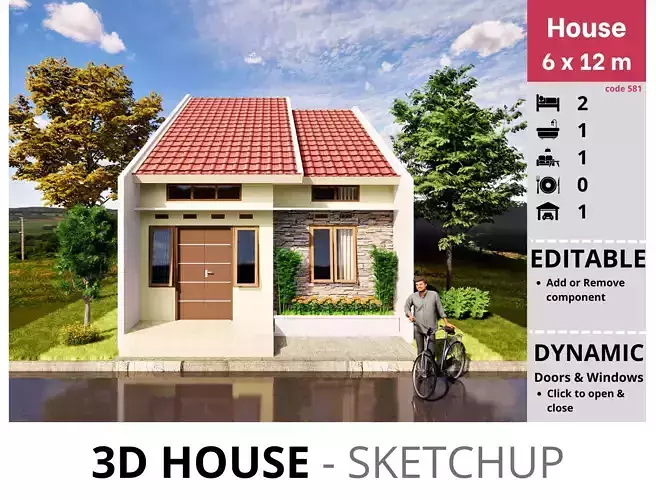 House 6x12m code 581 - Sketchup 3D model 3D model