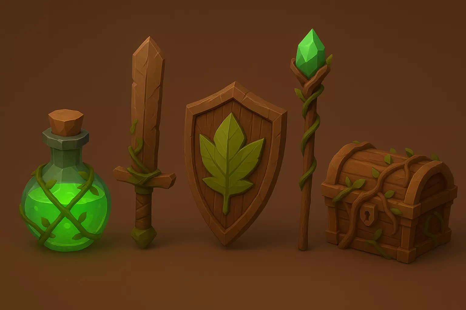 Low Poly Fire Fantasy Props Pack RPG Weapons Potions 3D print model_13