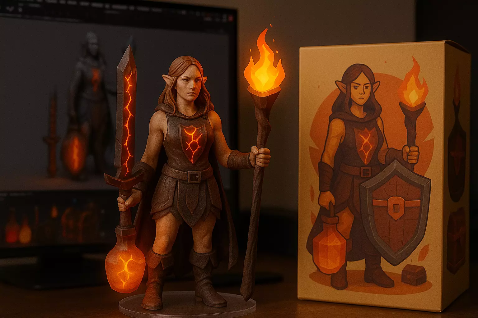 Low Poly Fire Fantasy Props Pack RPG Weapons Potions 3D print model_0
