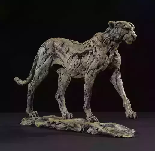 Powerful Panther Sculpture Textured Animal Pose 3D Model