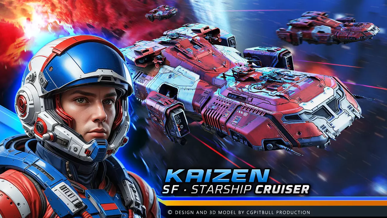 KAIZEN Starship Cruiser Low-poly 3D model_0